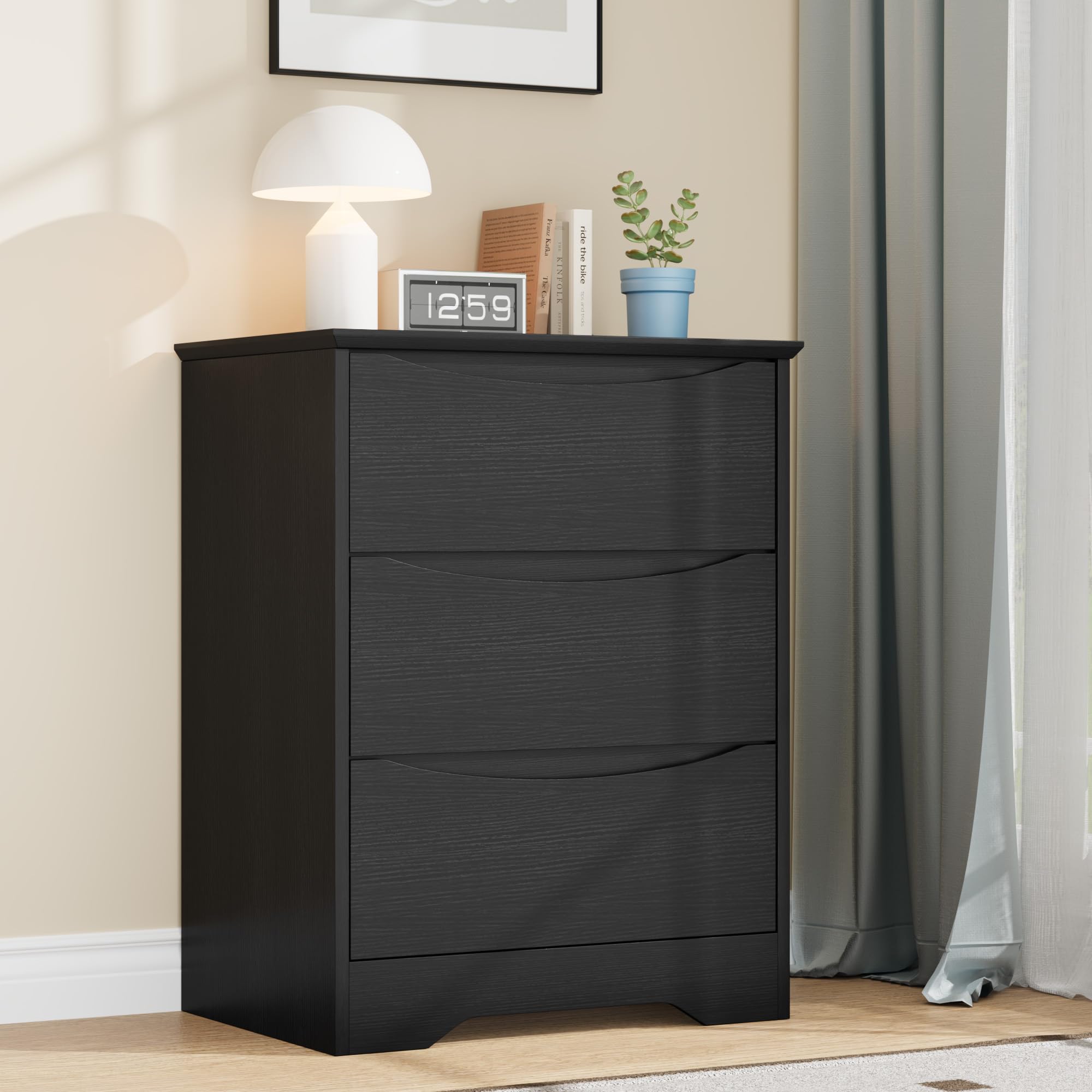 IdealHouse - Modern Tall Wooden 3 Drawer Dresser - Deep Storage Drawers with Spacious Wide Top - ...