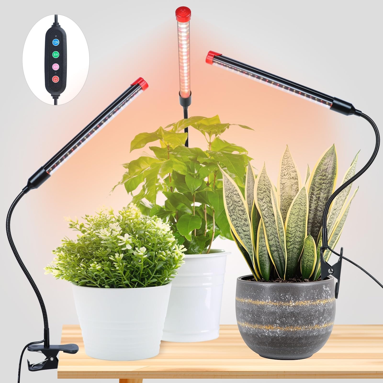 Lukvuzo 3 pack clip grow lights for indoor plants with timer 4 8