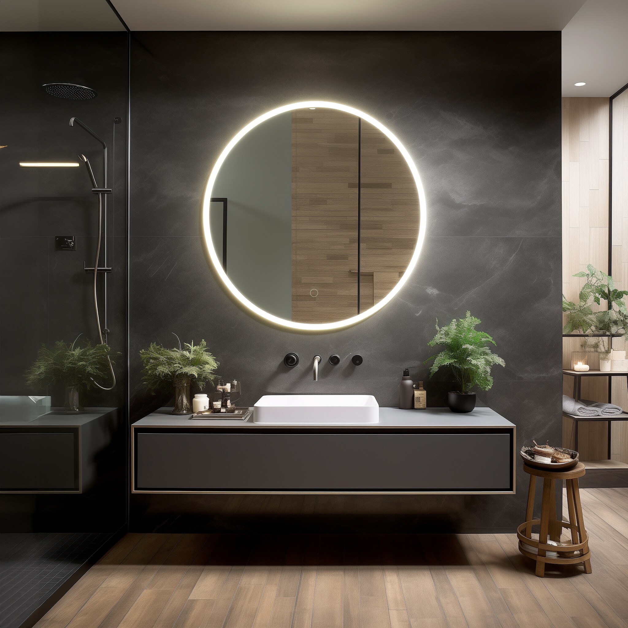 Dreamwerks LACN036 LED Mirrors 36-Inches x 36-Inches Beveled Frameless Round Dimmable LED Lighted Fog Free Bathroom Vanity Mirror ( Clear )
