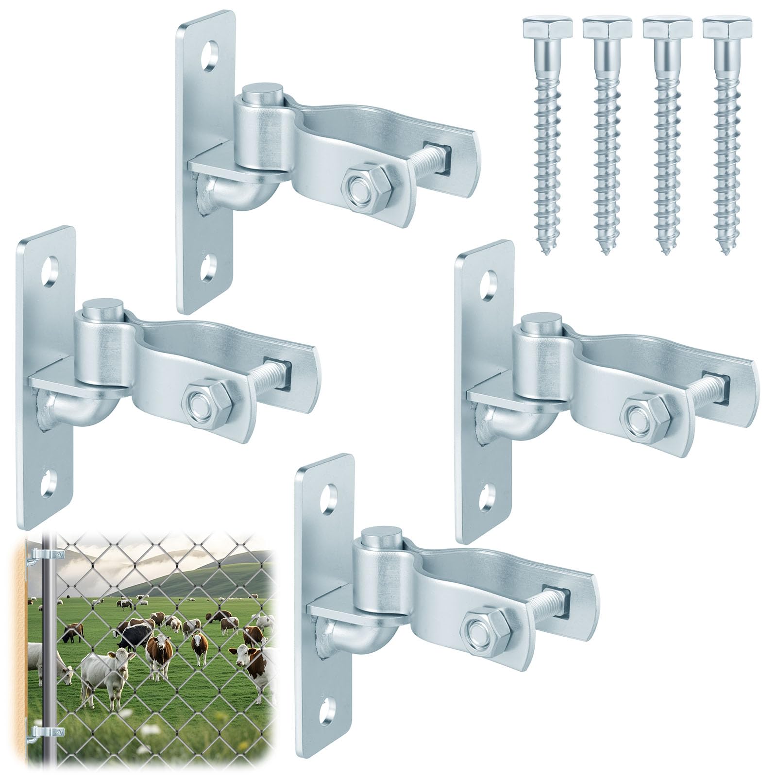 Ahfiwaso  4 Pair 1 3 8 Wall Mount Gate Hinge Heavy Duty Chain Link Fence Post Hinges for Outdoor Gates Metal Gate Hardware Kit Screws Included