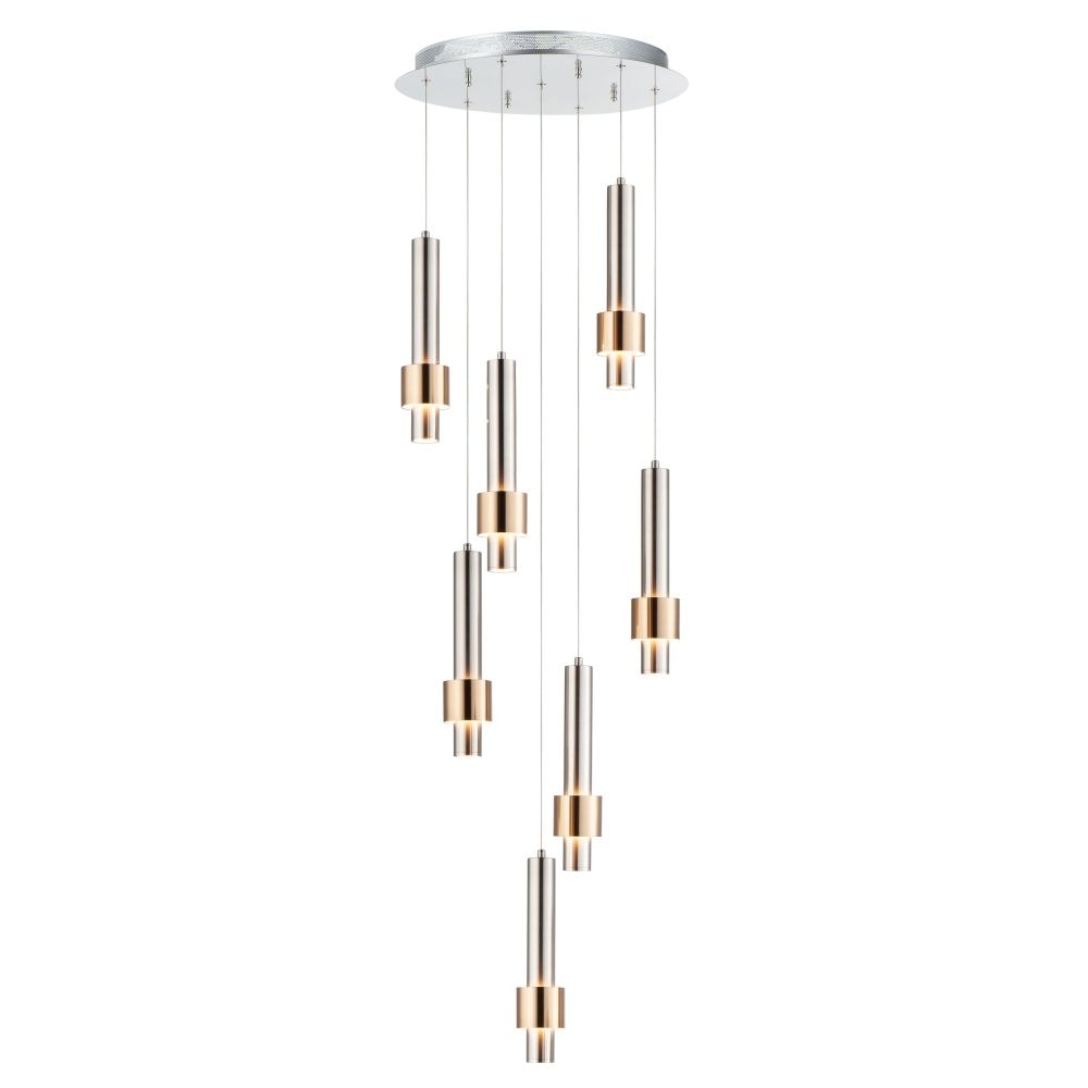ET2 Reveal 7 - Light Satin Nickel And Satin Brass Brass Contemporary / Modern - LED Acrylic And Aluminum And Steel Pendant Light