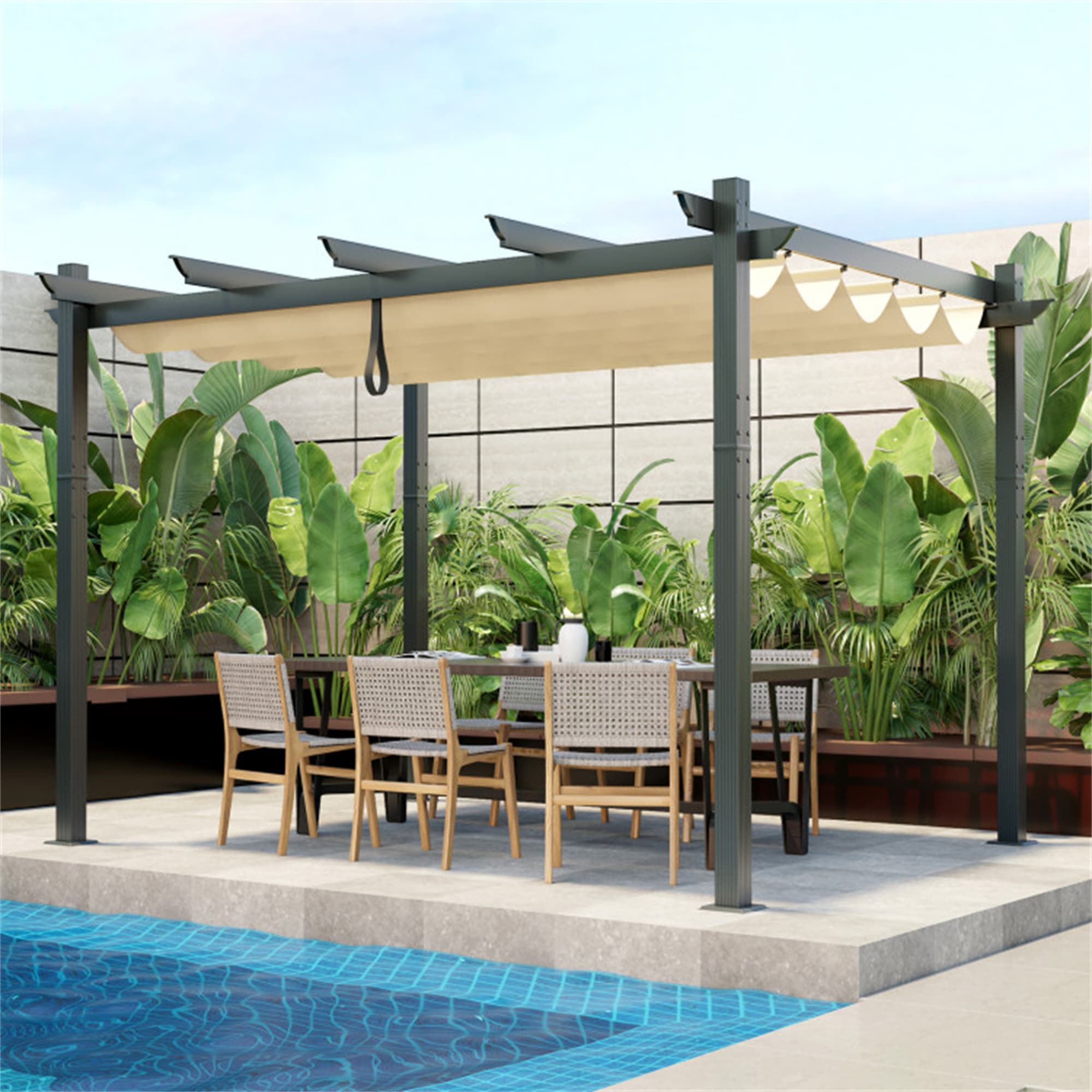 BABOOM BOM-10912BE-CO 10-ft x 12-ft Beige Rectangle Gazebo with Soft top Roof