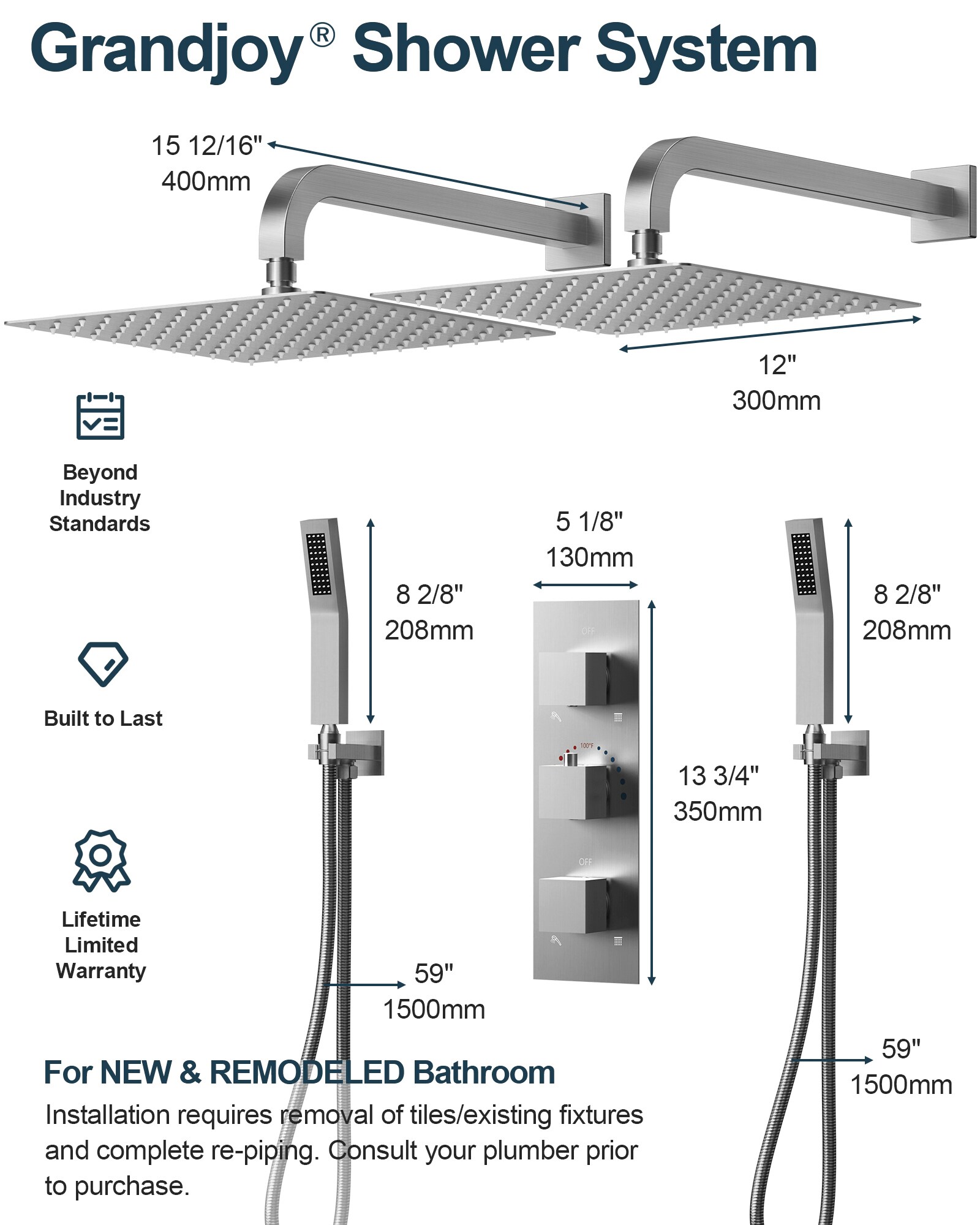 GRANDJOY SFS-1069-NK12 Showerhead-Bar-Panels - View #8