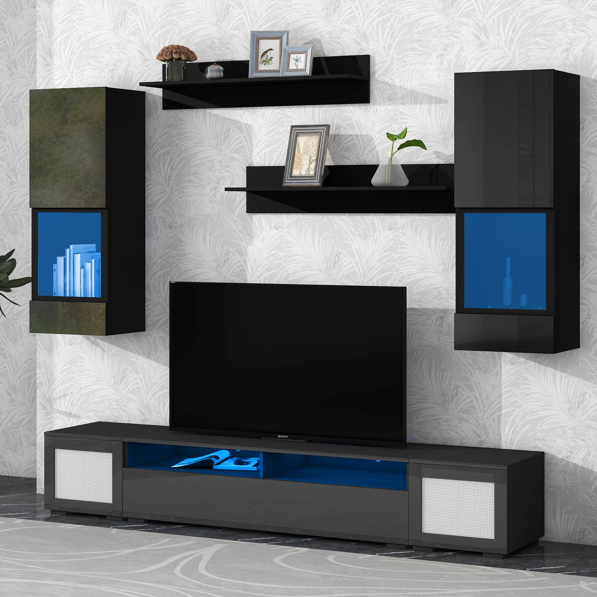 Yiekholo Modern/Contemporary Black Tv Cabinet (Accommodates TVs up to 80-in)