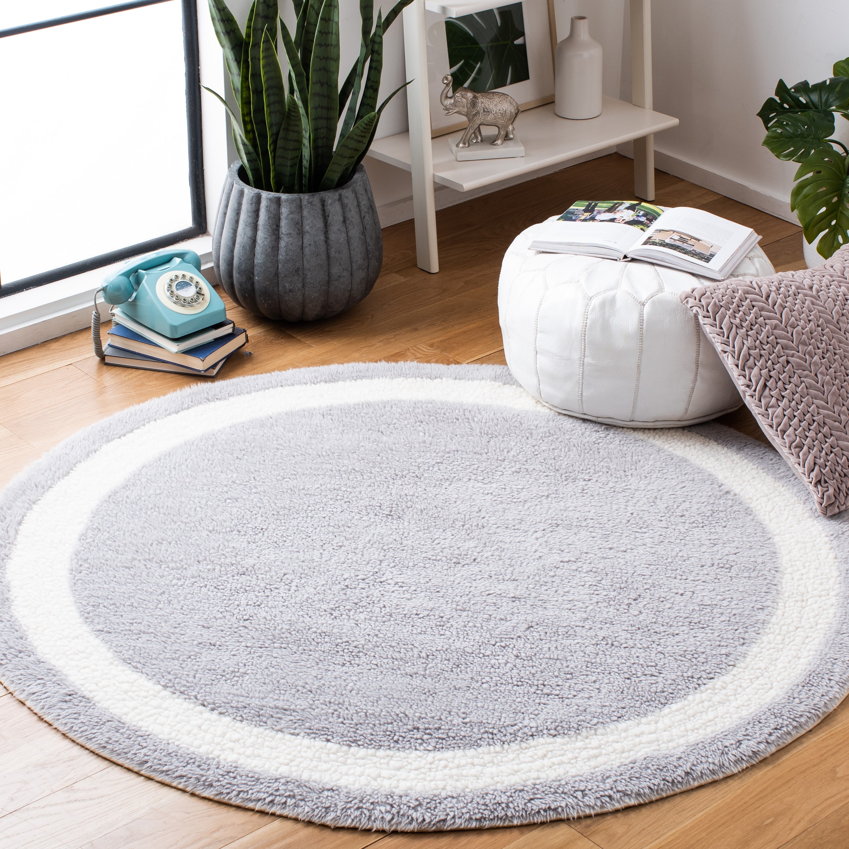 Safavieh Vermont 5 X 5 (ft) Wool Gray/Ivory Round Indoor Solid Machine  Washable Area Rug in the Rugs department at