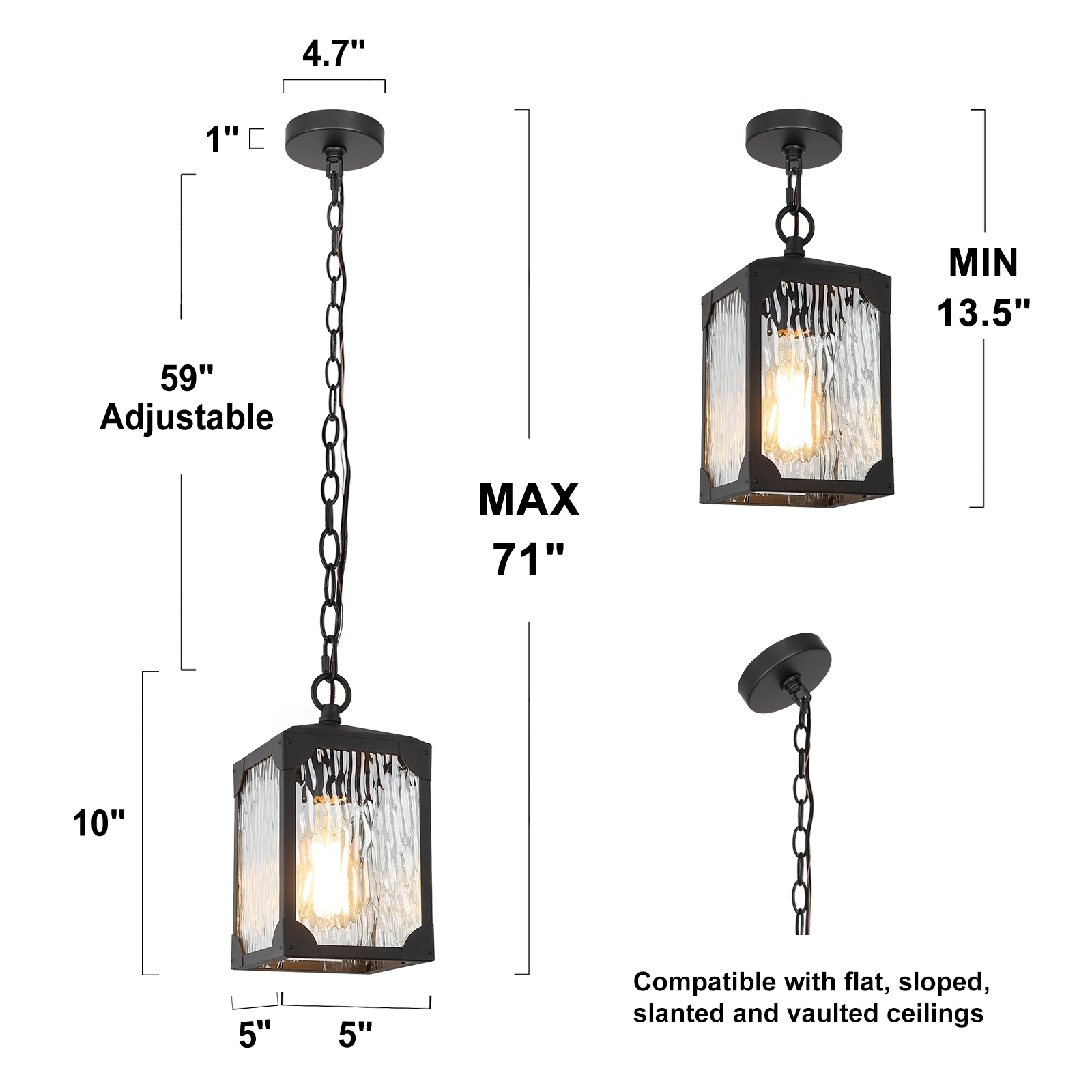 LNC Black Outdoor Hanging Light Mini 1-Light Farmhouse Hanging