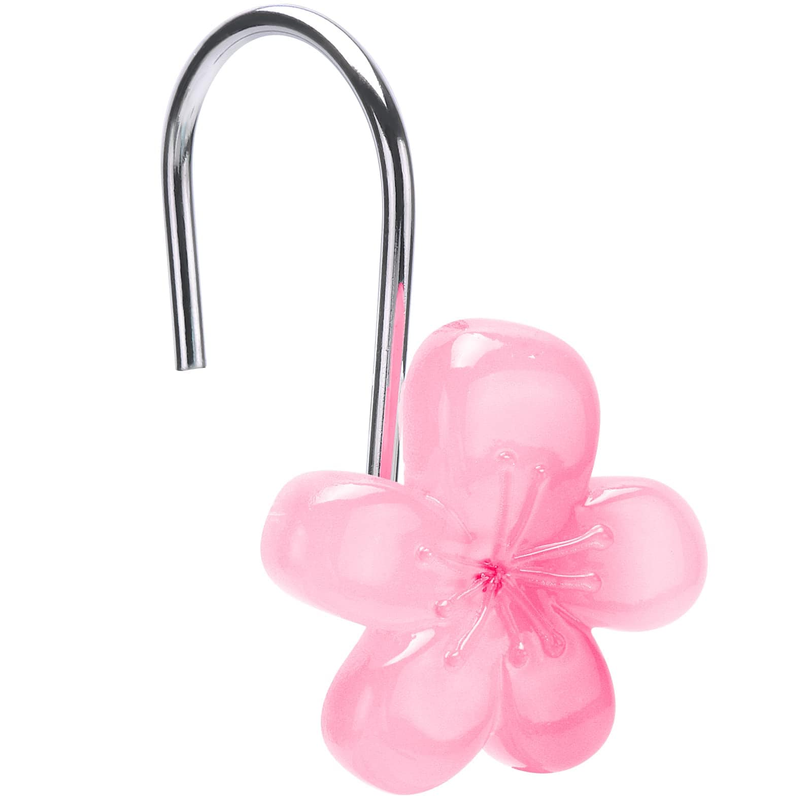 Aoibox  Flower Decorative Shower Curtain Hooks Glow in the Dark Pink Elegant Style Set of 12 Rings and Hooks
