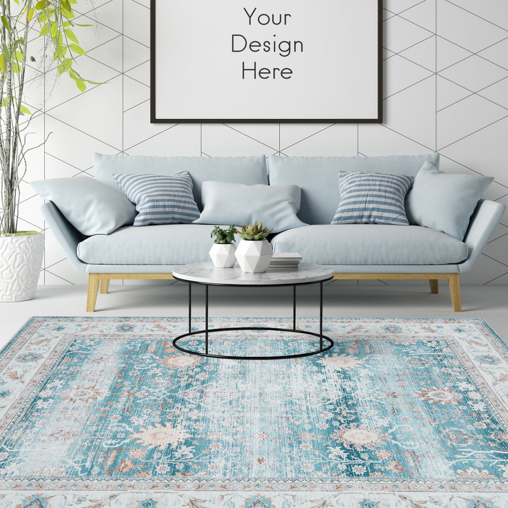 Garvee YXY-LO-PHO-0XT3UI8T 4 x 6 (ft) Microfiber Blue Rectangular Indoor Floral/Botanical Persian Machine washable Area rug