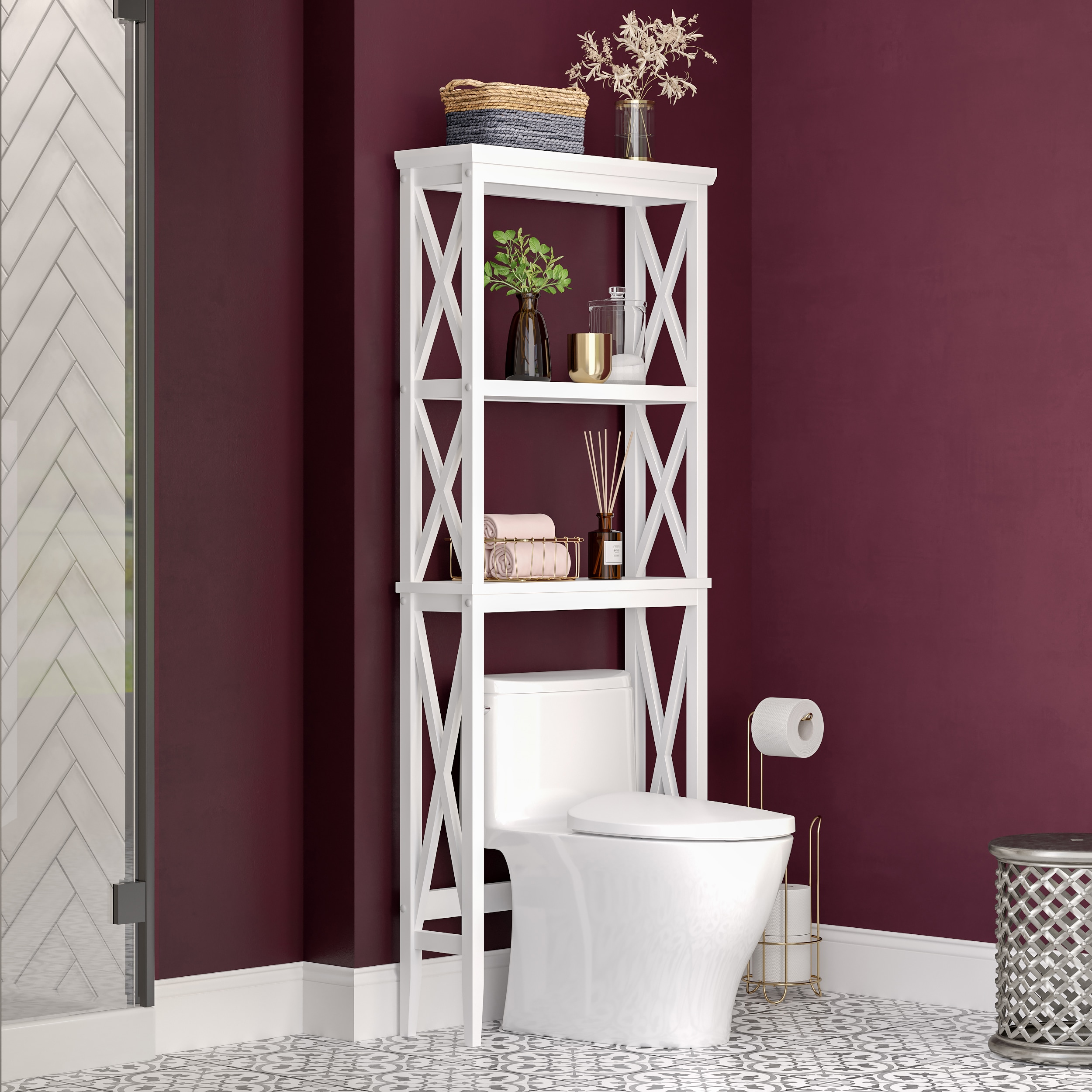 RiverRidge Amery Gray 5-Tier Freestanding Corner Bathroom Shelf (20-in x  54-in x 14.5-in) in the Bathroom Shelves department at