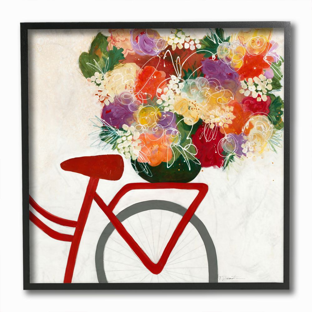 12 x 12 Stupell Industries Bicycle Seat Floral Bouquet Whimsical Flower Lines Designed by Third Art Wall Plaque