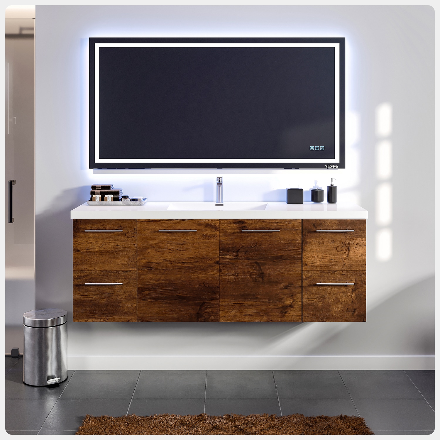 Eviva EVVN402-60RSWD Axel 60-in Rosewood Single Sink Floating Bathroom Vanity with White Acrylic Top