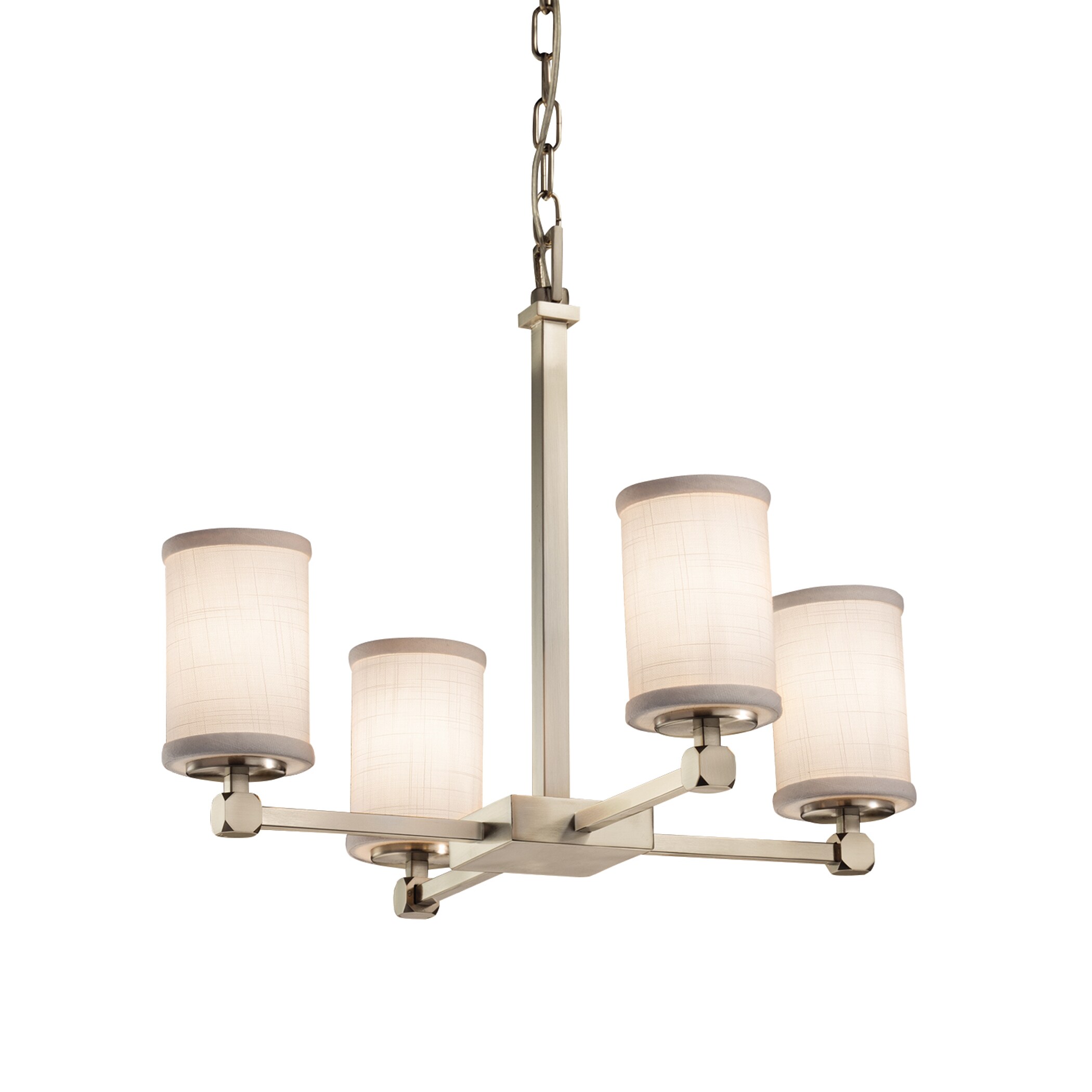 Justice Design Group FAB-8420-10-WHTE-NC Textile 4-Light Brushed Nickel Traditional Damp Rated Chandelier