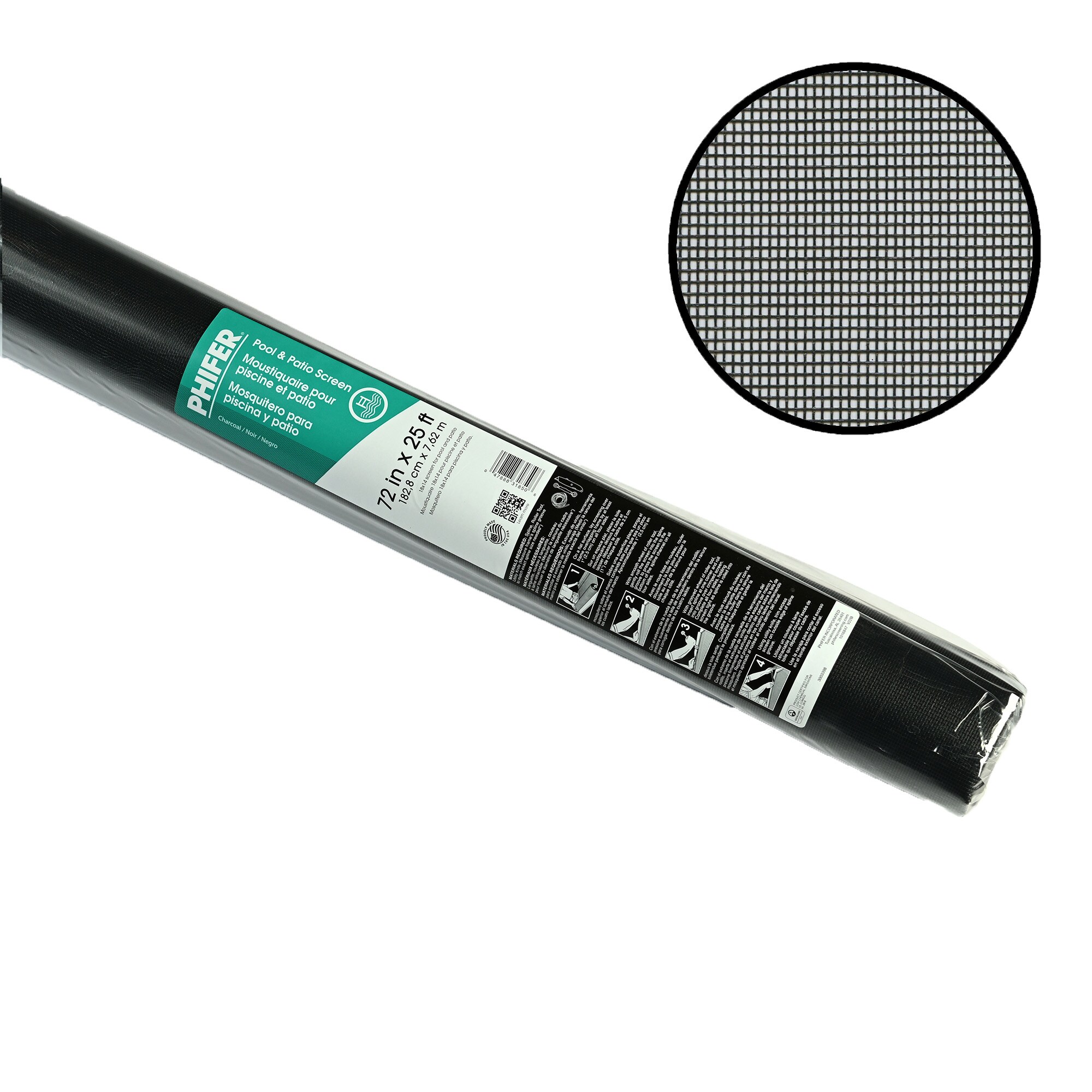 Phifer Pool and Patio 6-ft x 25-ft Charcoal Fiberglass Screen Mesh