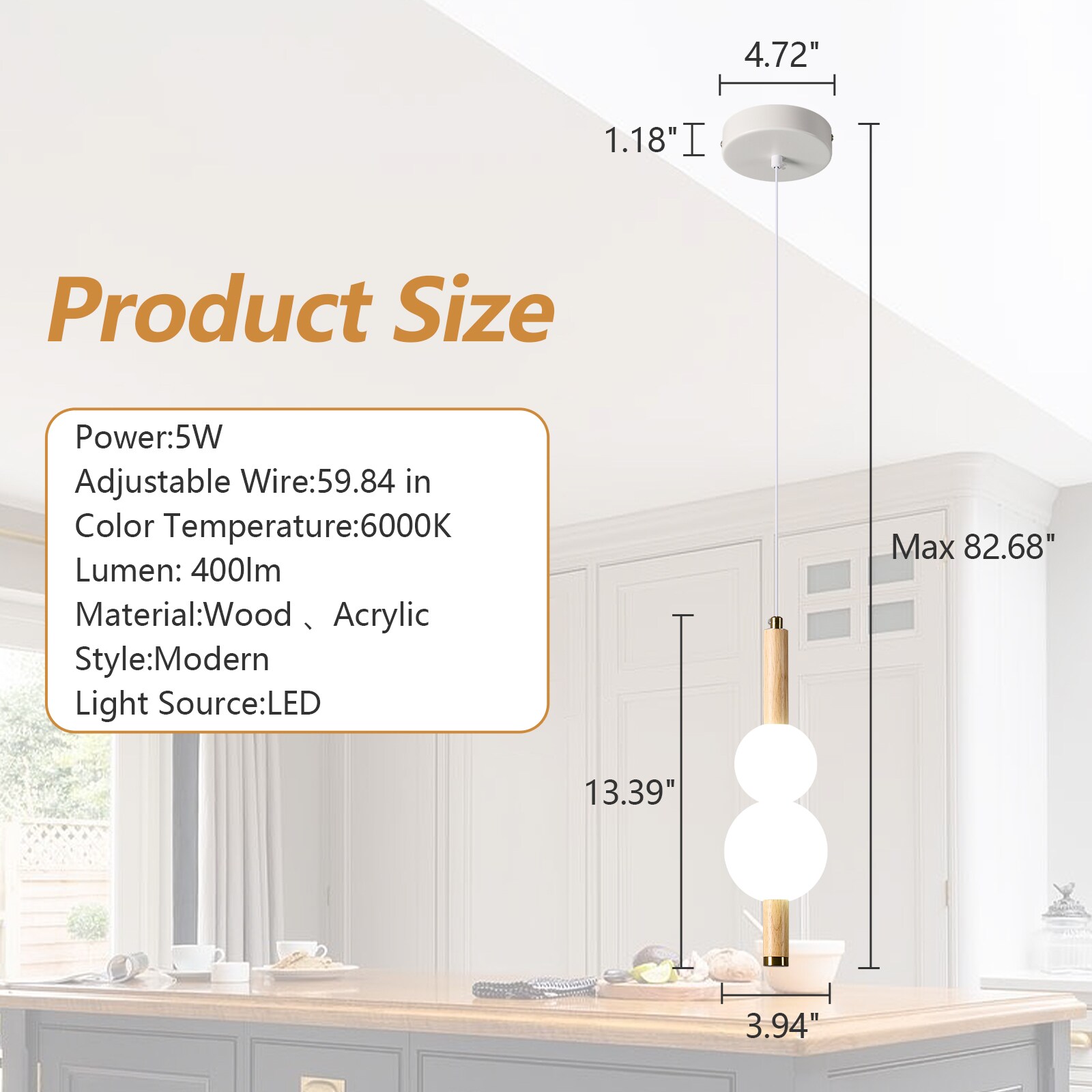 ZHLLMQ Modern 3.94in 1-Light Cylindrical Natural Wood Series Frosted ...