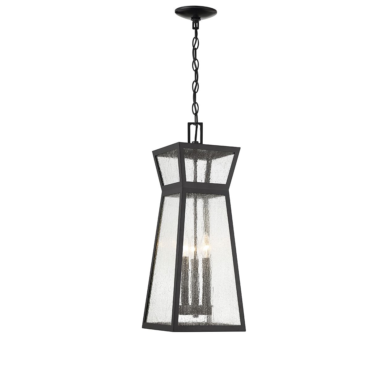 Millford Matte Black 3-Light Outdoor Hanging Lantern with Seeded Glass