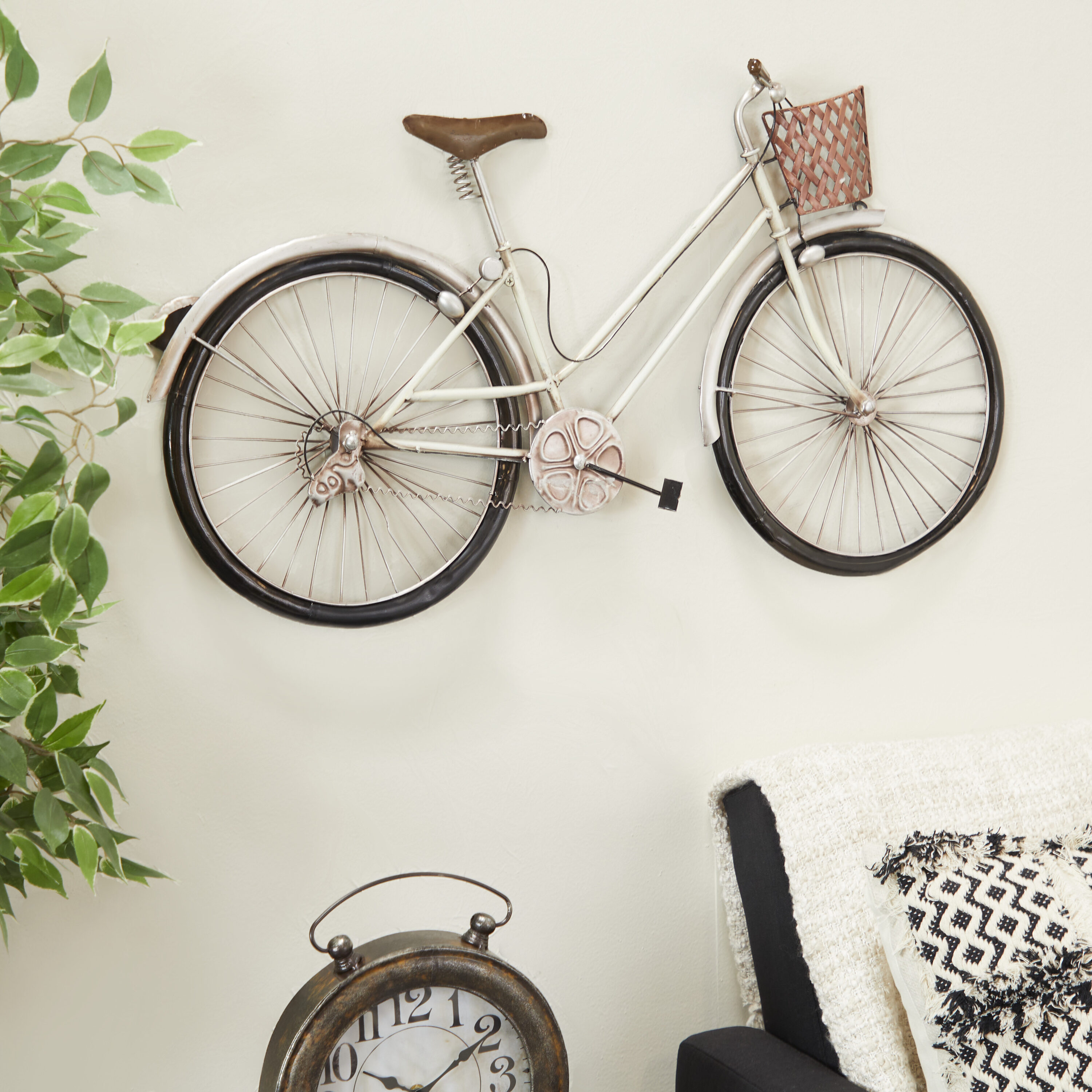 Grayson Lane 65527 35-Inches W x 39-Inches H Metal Bike with Seat, Basket and Handles Industrial Wall sculpture