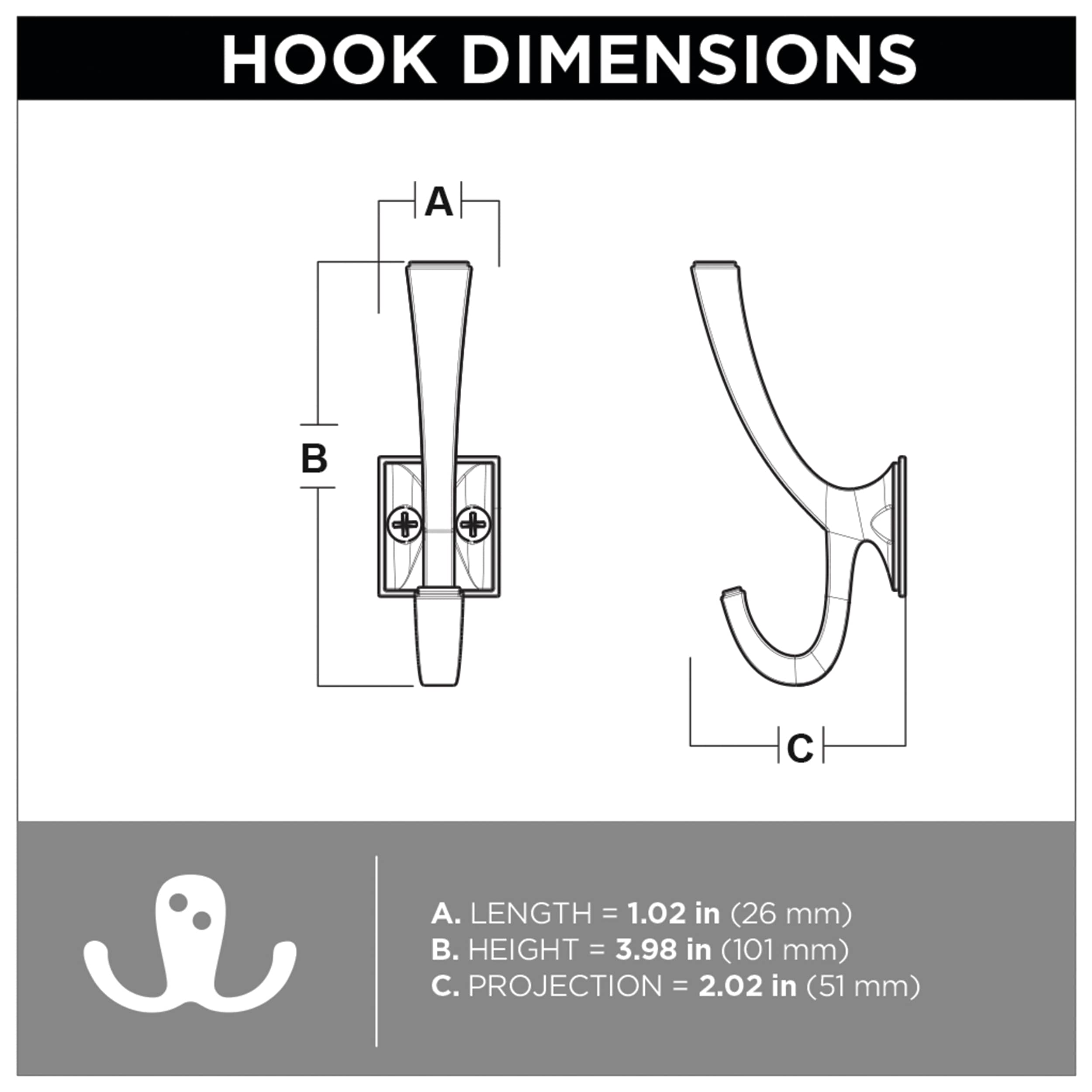 Franklin Brass 4-Pack 2-Hook 1.18-in x 1.41-in H Matte Nickel