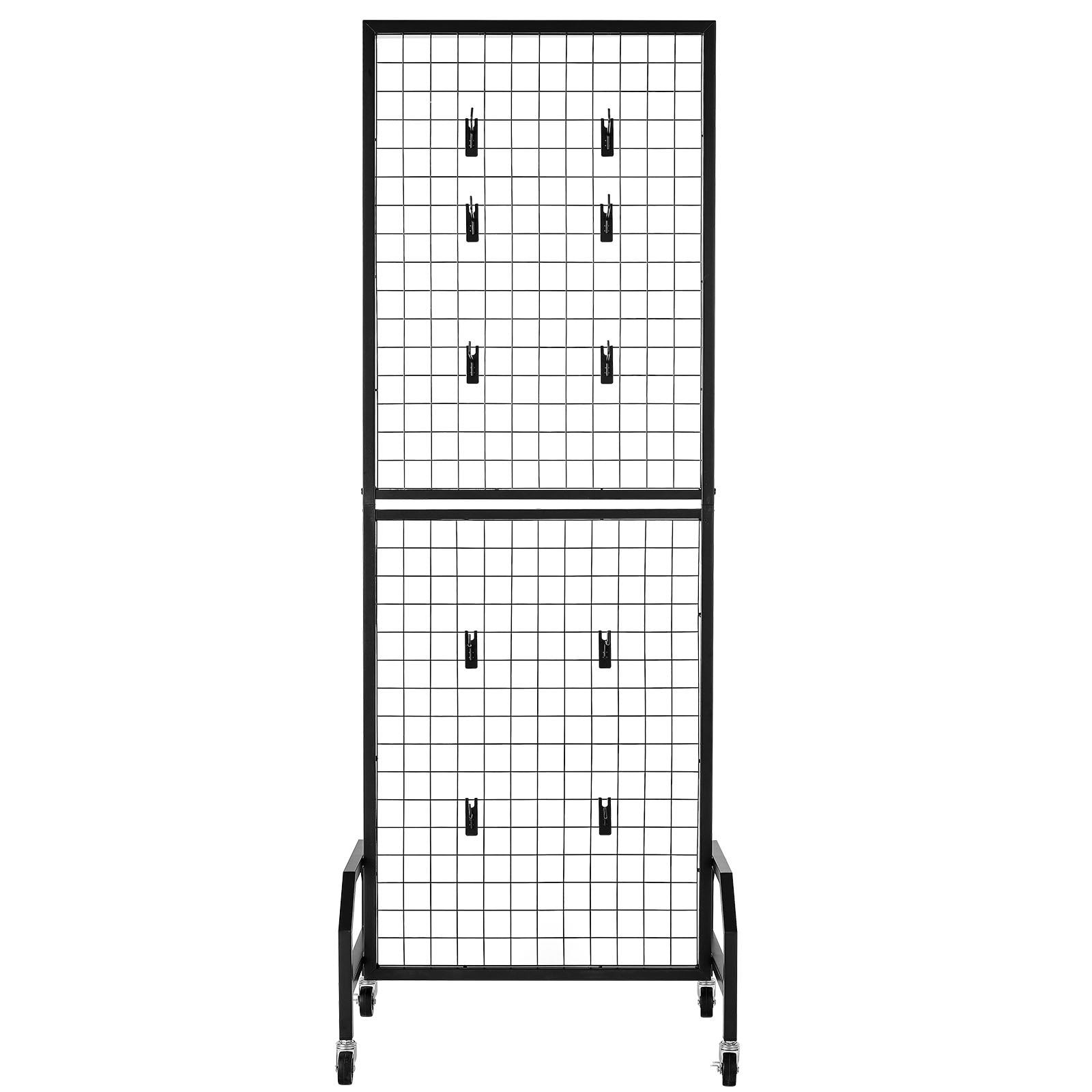 VEVOR 3 Packs Grid Wall Panels 1.9 x 5.4 ft Wire Grid Panels Display Rack Movable Art Display Shelf with Wheels and 30 Hooks Black Carbon Steel Gridwall for Craft Show Decor Storage Notice Board
