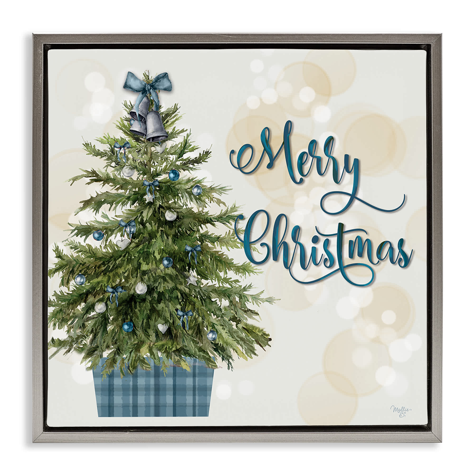 Stupell Industries BT-536-FFL-24X24 Christmas Tree in Plaid Stand Floating Frame design by Mollie B.