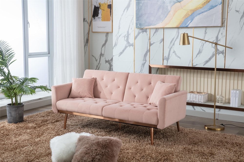Envelor Loveseat Sofa Bed Pink Contemporary/Modern Velvet Sofa Bed in ...