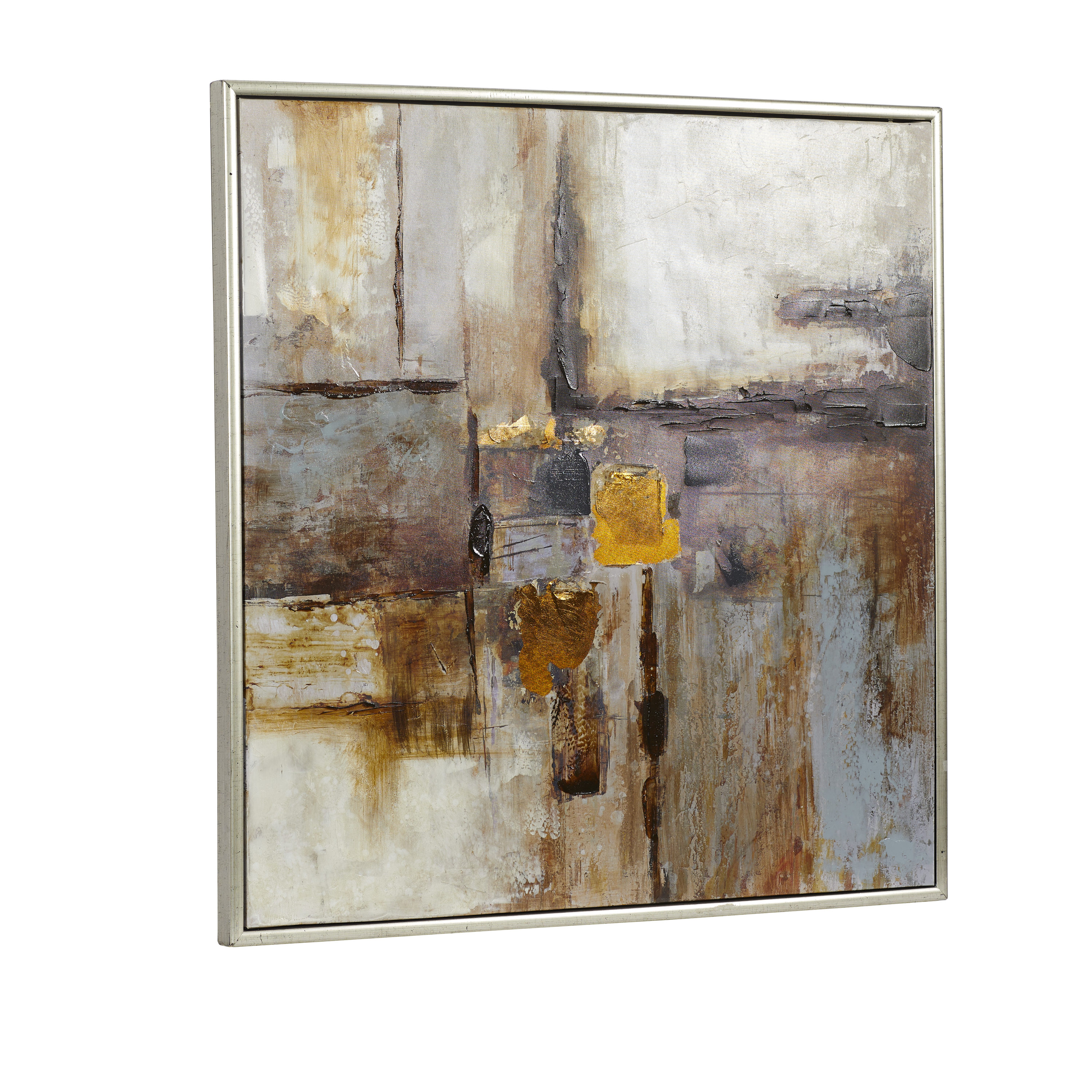 Oversized Brown and Tan Abstract Canvas Wall Art with Silver Frame