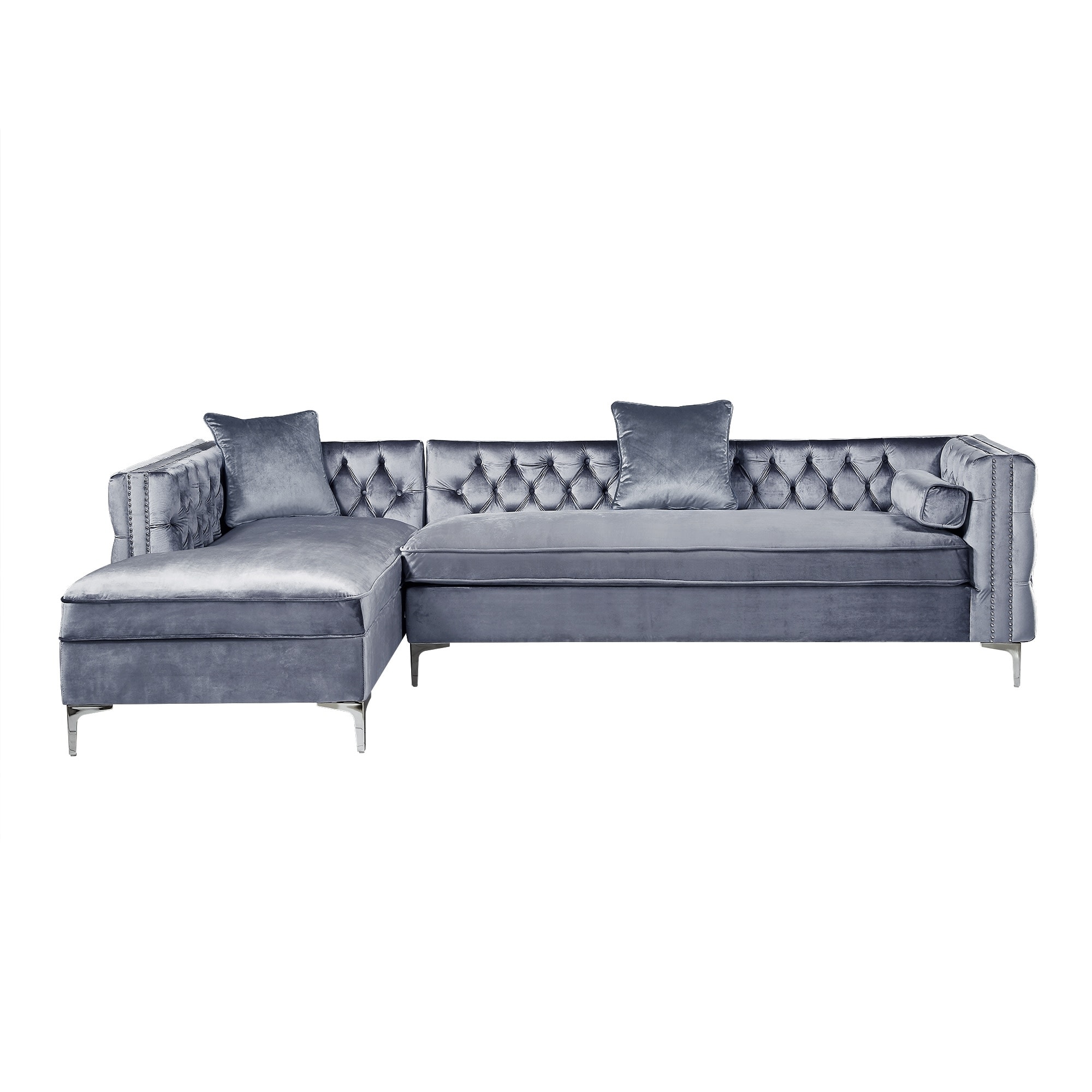 Inspired Home Olivia 115-in Glam Grey Velvet 4-seater Sectional in the ...