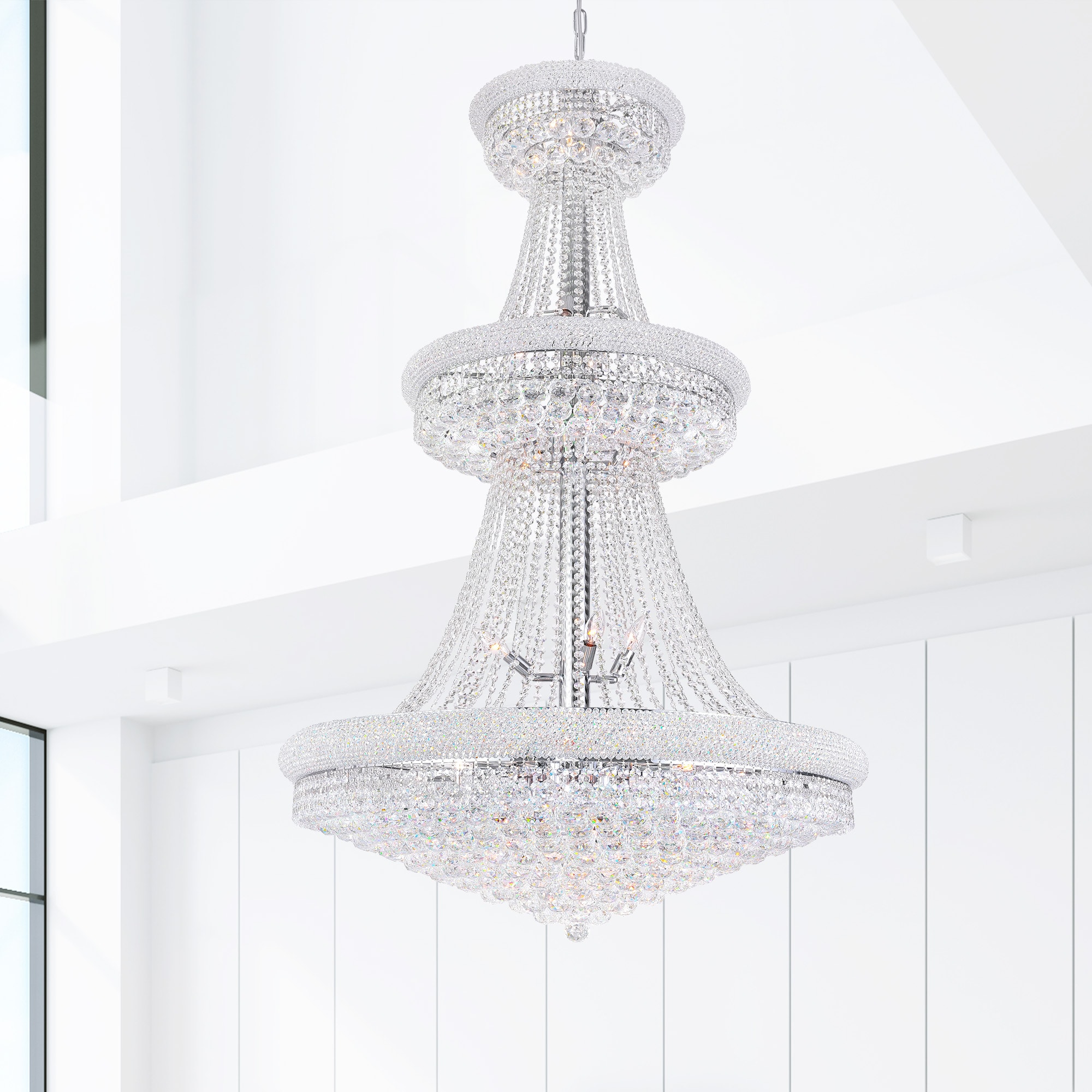 CWI Lighting 8001P36C Empire 34 -Light Chrome Traditional Crystal For Use in Bathrooms, Bedrooms, Dining Rooms, Foyers, Kitchens, Living Rooms Chandelier