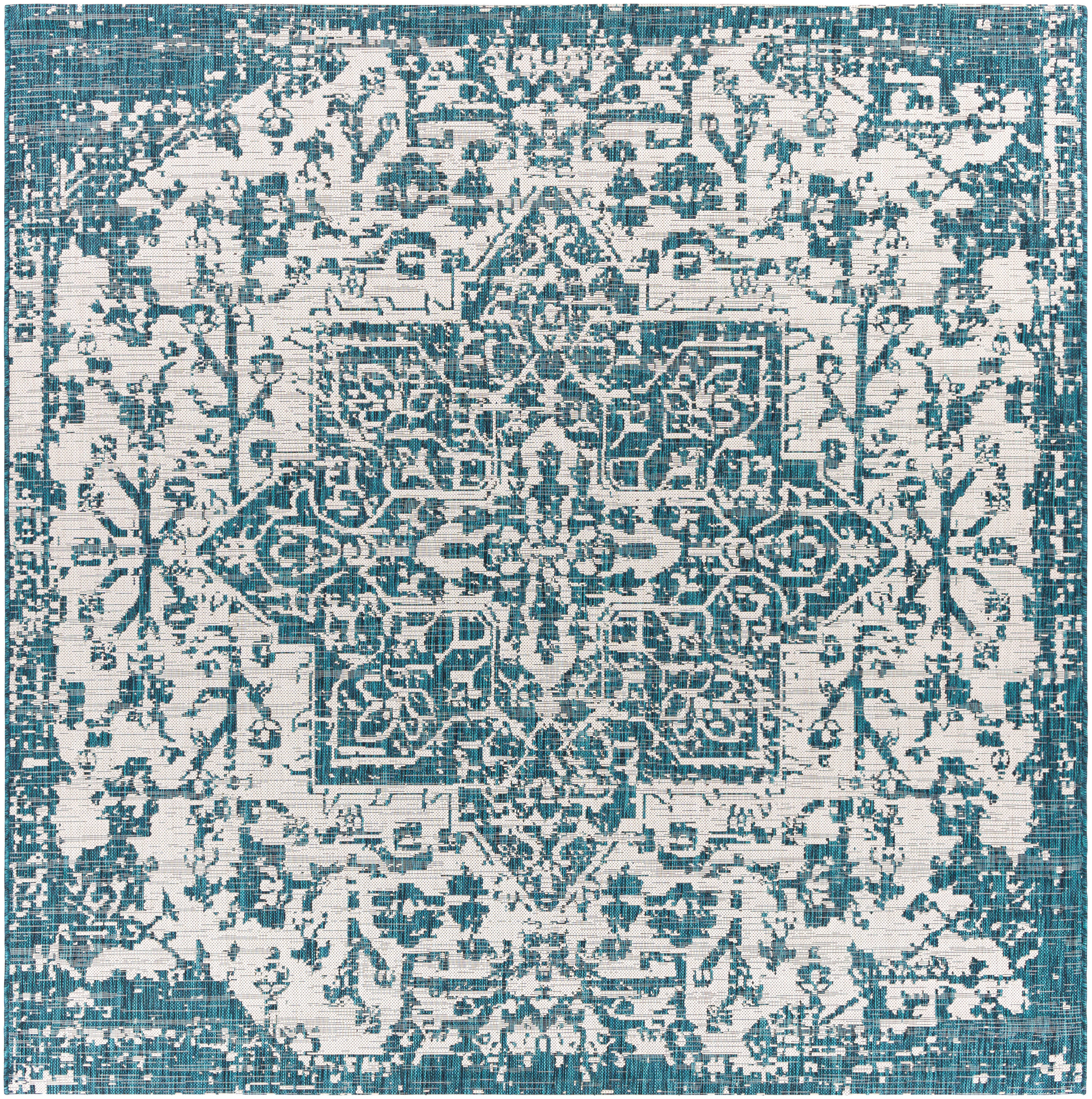 Surya EAG2378-710SQ Eagean 8 x 8 (ft) Polypropylene Aqua Square Indoor/Outdoor Medallion Oriental Area rug