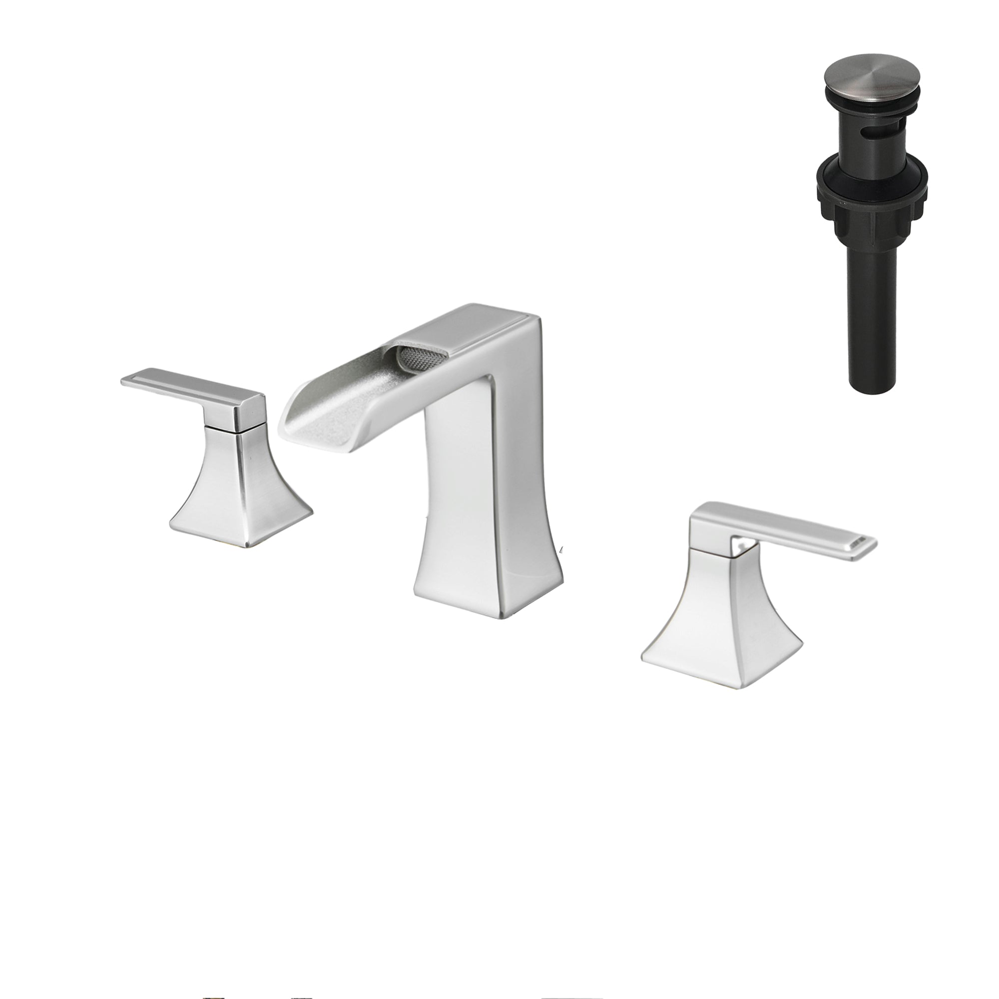 Boyel Living Modern 8-in Widespread 2-Handle Brass Bathroom Faucet with Pop Up Drain and Water Supply Hoses in Brushed Nickel
