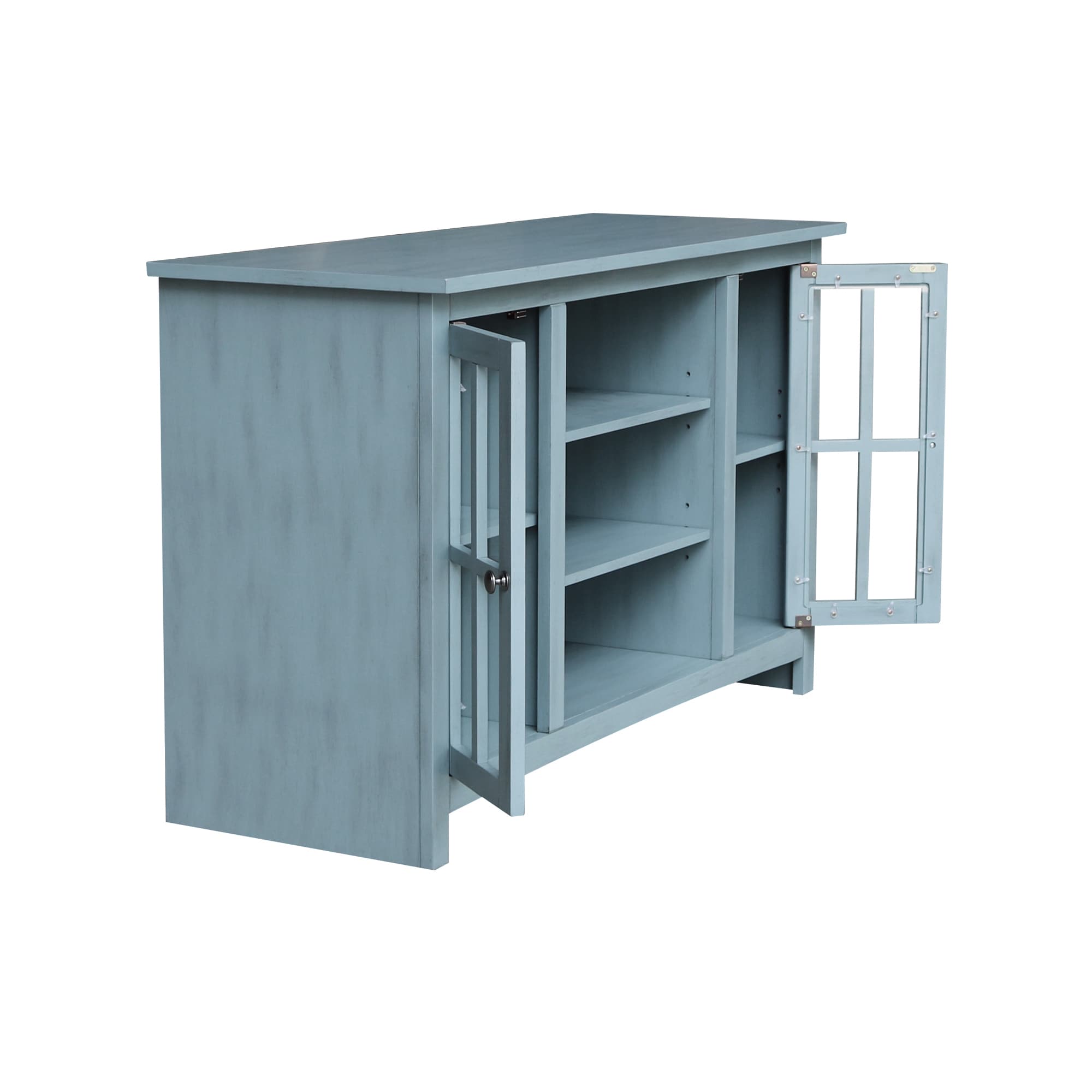 Elegant Gray 53" Solid Para Wood TV Stand with Cabinet Doors