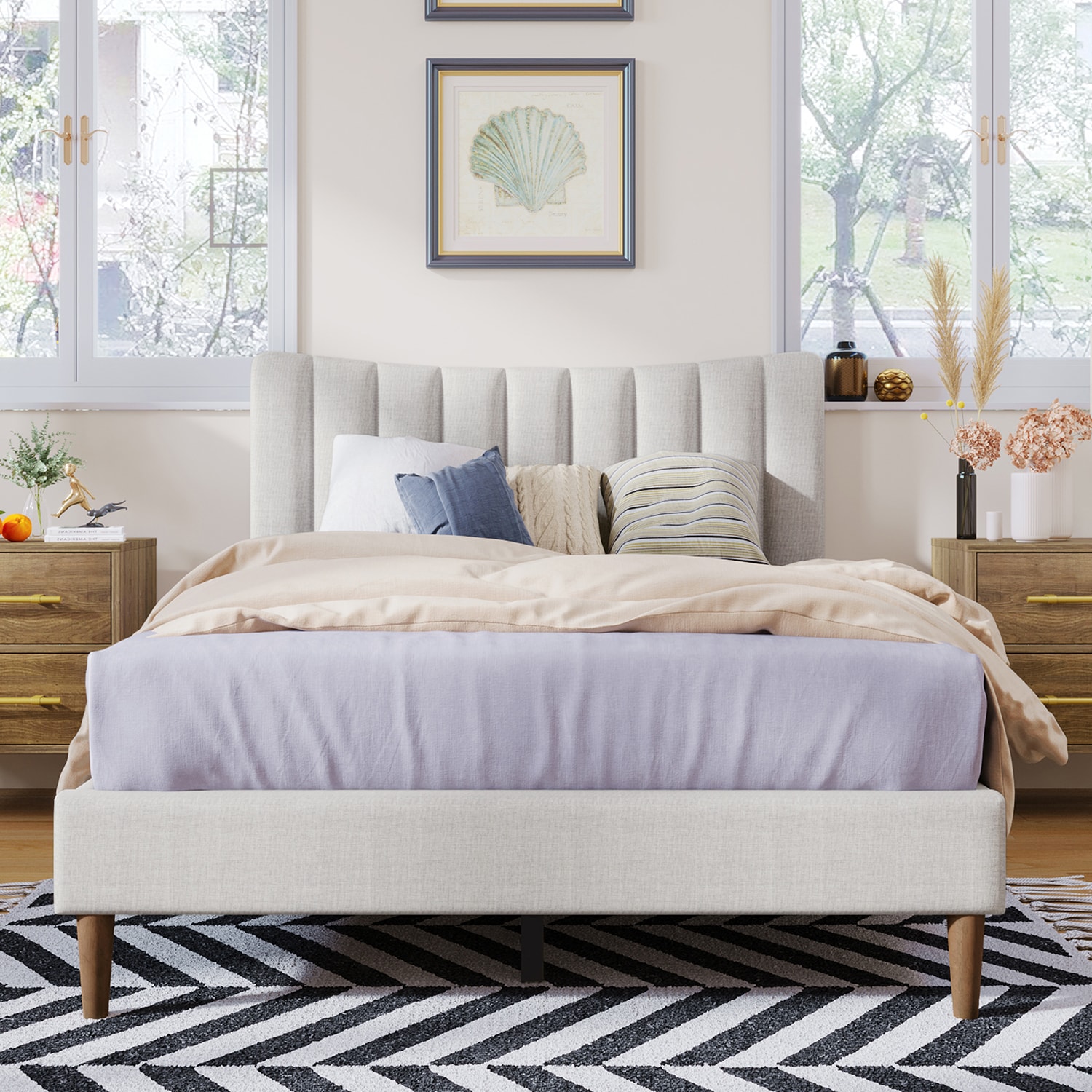 Full Upholstered Platform Bed Frame Beds At Lowes.com