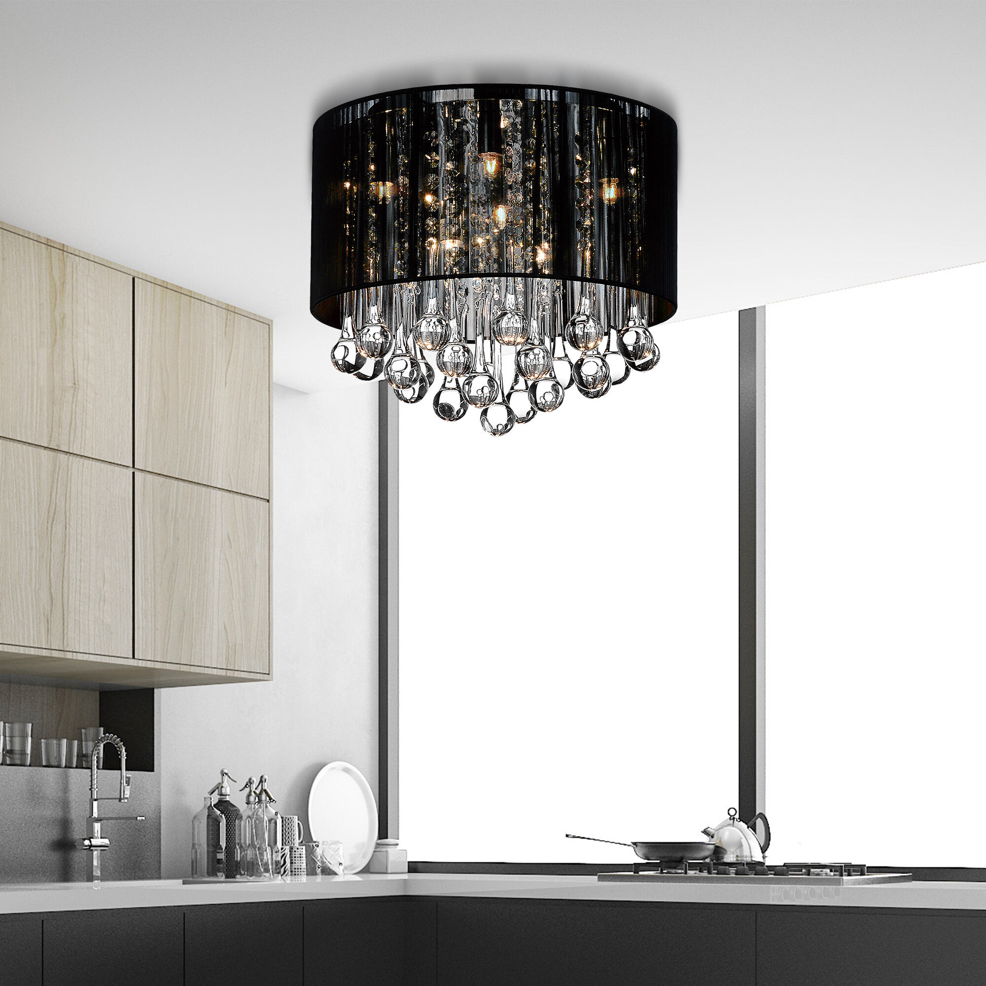 CWI Lighting 5006C14C-R (B) Water Drop 6 -Light 14.0-in Multiple finishes Chrome Flush Mount Light