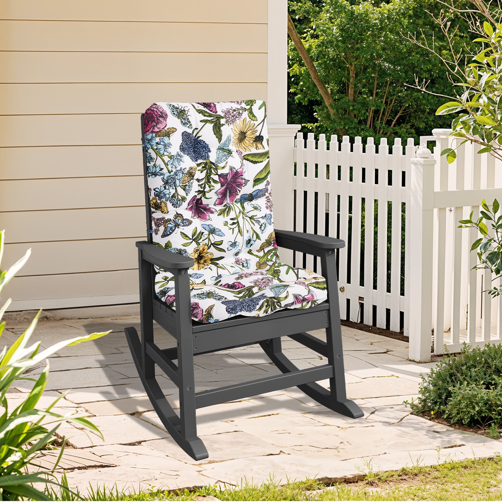 JEAREY 03YY-DZ-GH Patio Rocking Chair with Cushion Gray HDPE Frame Rocking Chair with Multiple colors/finishes Cushioned Seat