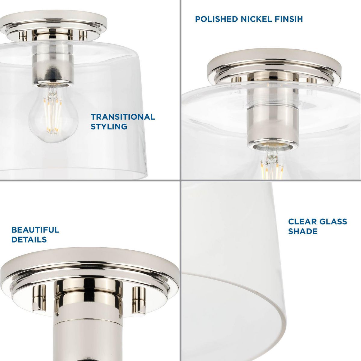 Adley Polished Nickel and Clear Glass Flush Mount Light