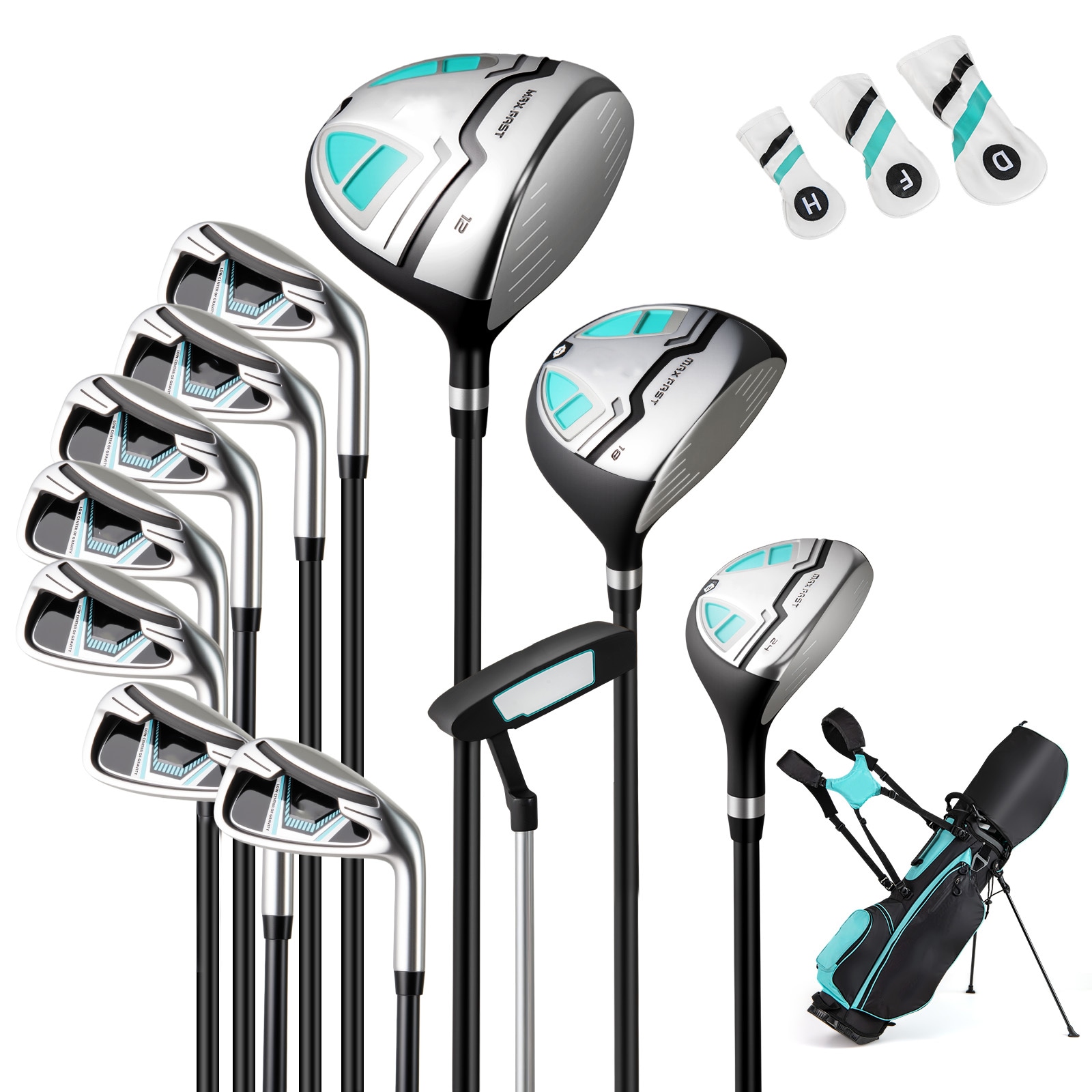 Slickblue Right Hand Women Golf Club Set Complete High Performance Driver Fairway Hybrid Irons Putter with Stand Bag in Green