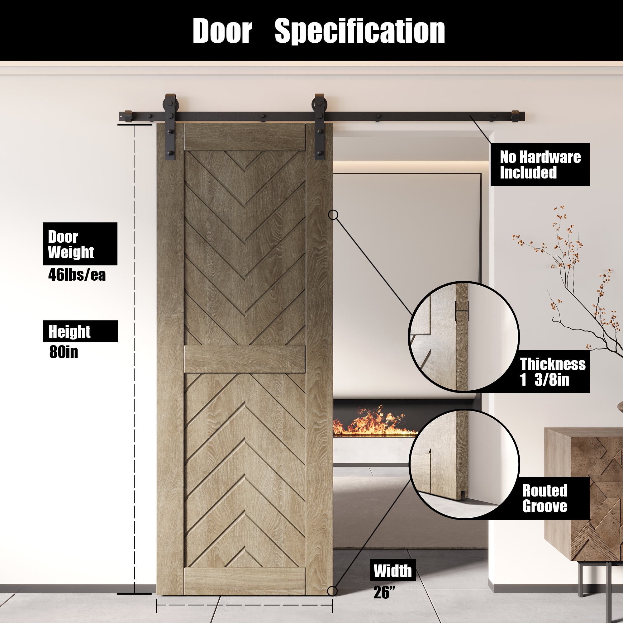 HOMACER JT4-2680-GR Barn-Doors - View #2