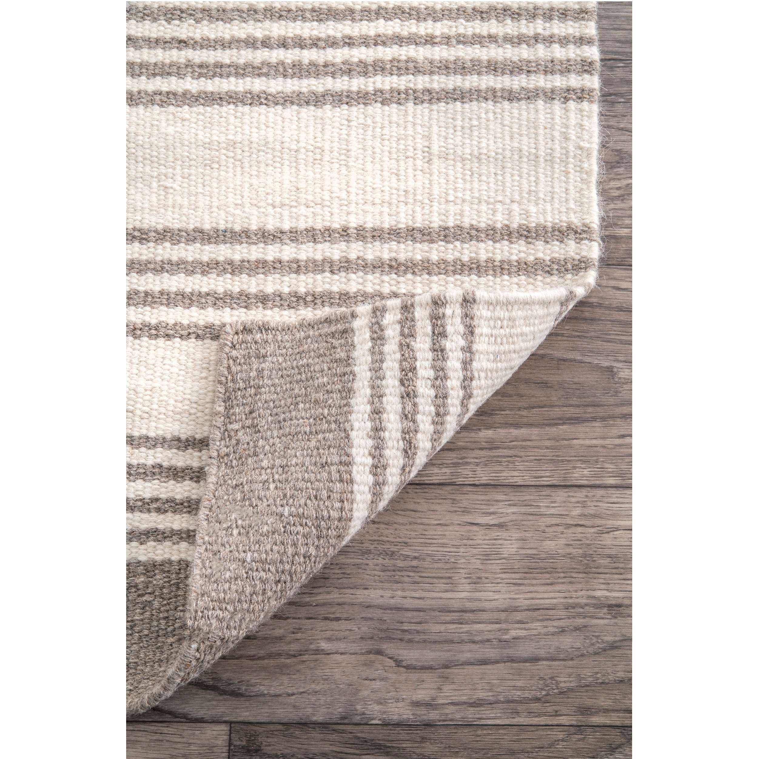 Handmade Beige and Brown Wool Striped 6' x 9' Area Rug