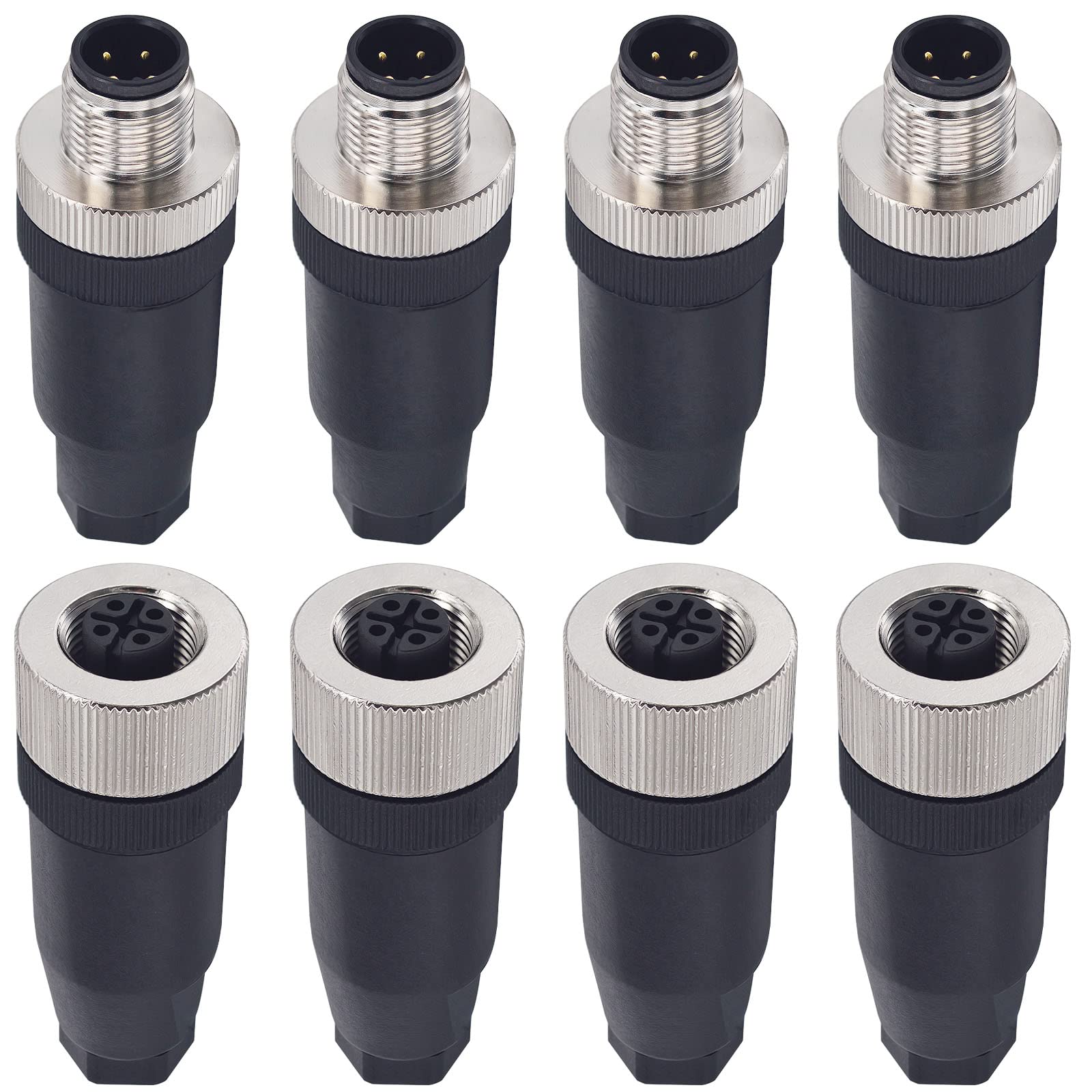 Phyfalip  M12 4 Pin Male and Female Socket Panel Aviation Wire Connector 12mm Industrial Circular Connector Outdoor Waterproof IP67 4 Sets