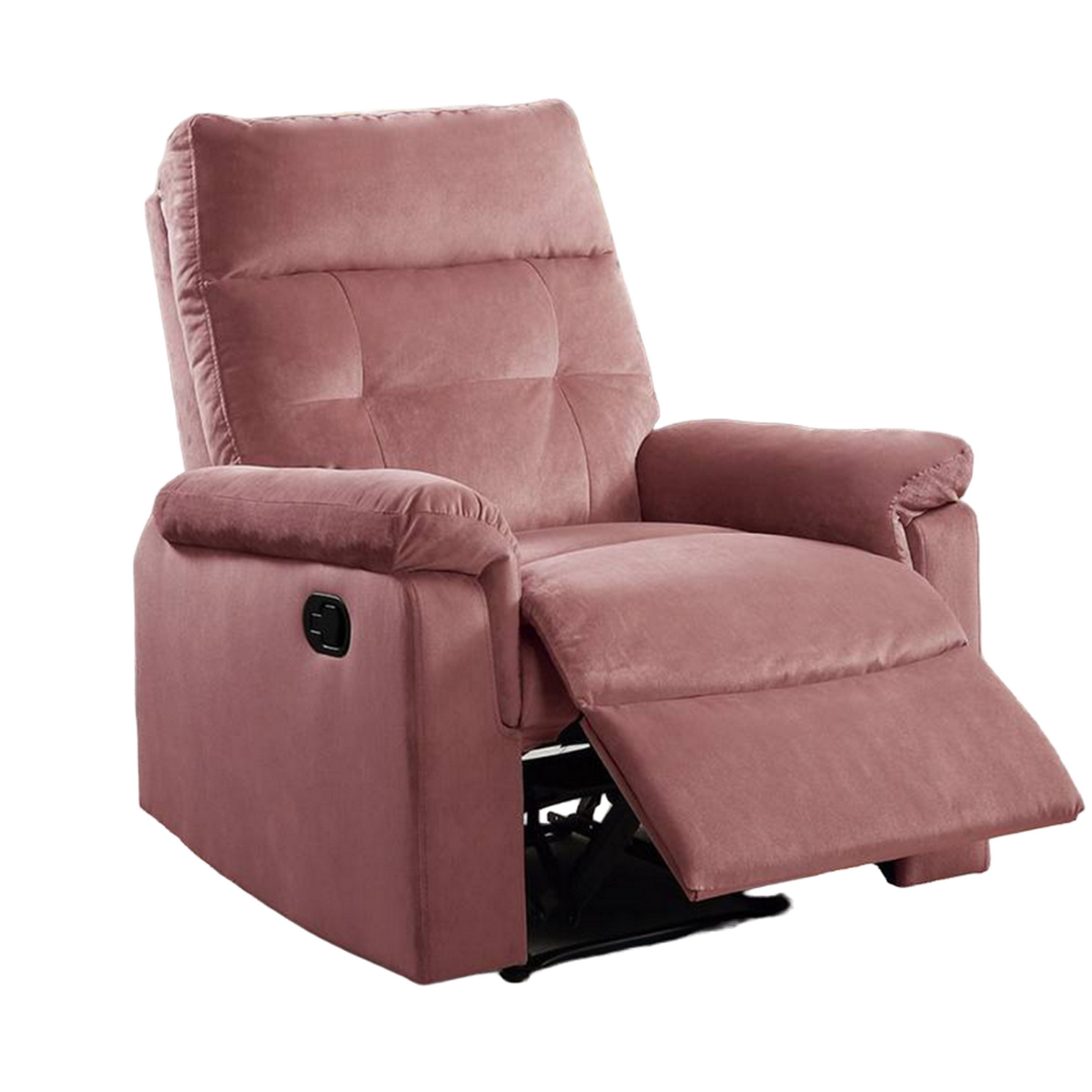 Benzara - Jessy Manual Recliner Chair-Tufted Cushioned Rose Pink Velvet