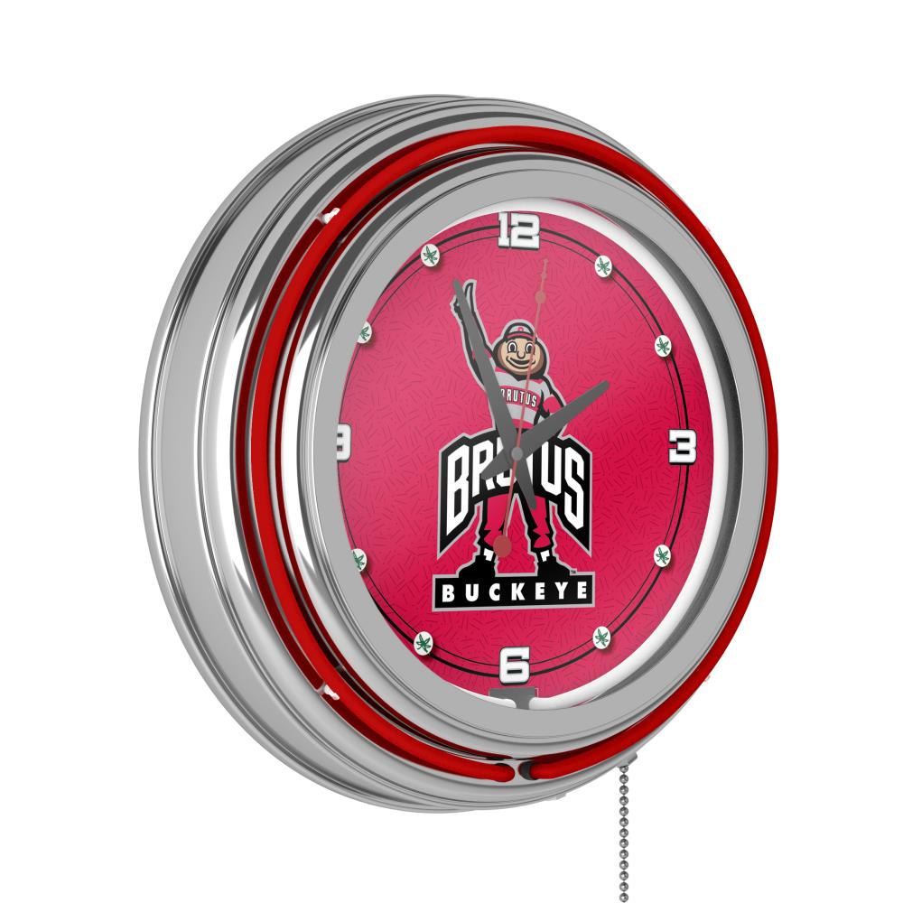 Ohio State Buckeyes Clocks Analog Round Wall in Chrome | - Trademark Gameroom LRG1400-OSU-BRUT