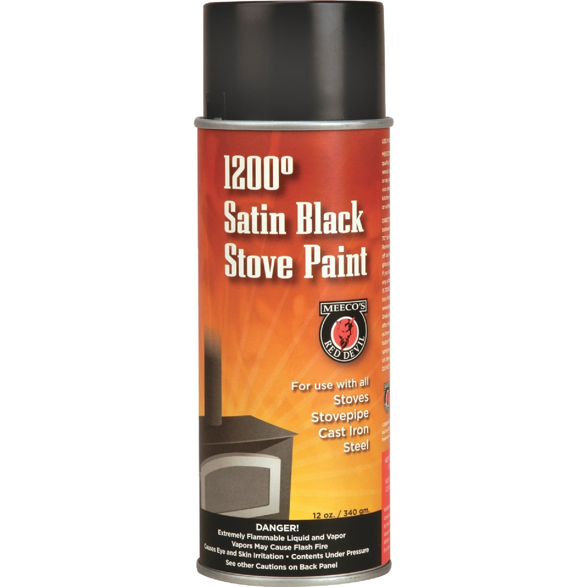 Red Devil MEECO'S  405 High-Temperature Sati Black Aerosol Stove Pait 12 fl oz 1200F Heat-Resistat Made i USA.