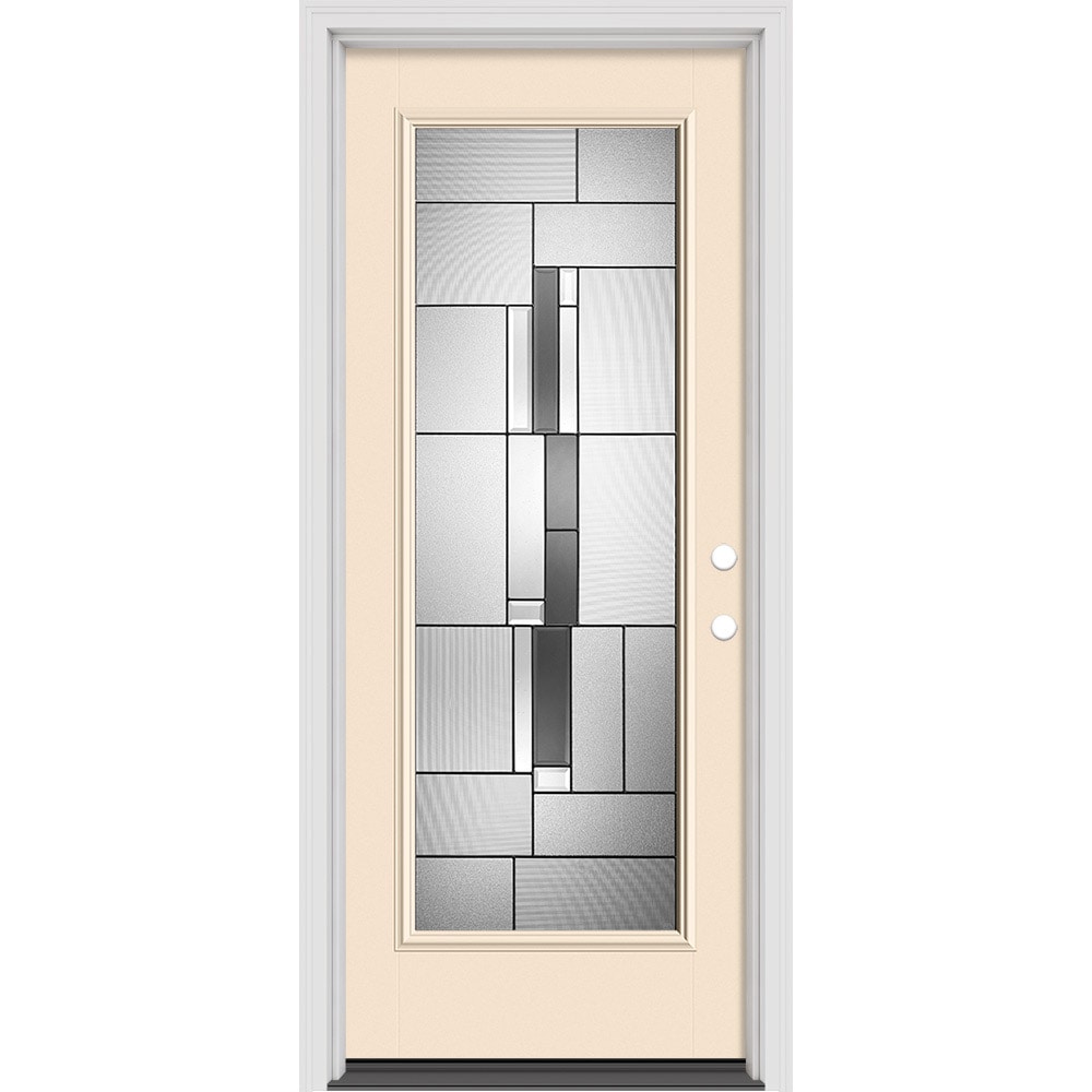 Masonite 632354 Cuzco 32-in x 80-in x 4-9/16-in Fiberglass 3/4 lite Left-hand inswing Walnut Painted Prehung Slab Front Door with Brickmould Solid core