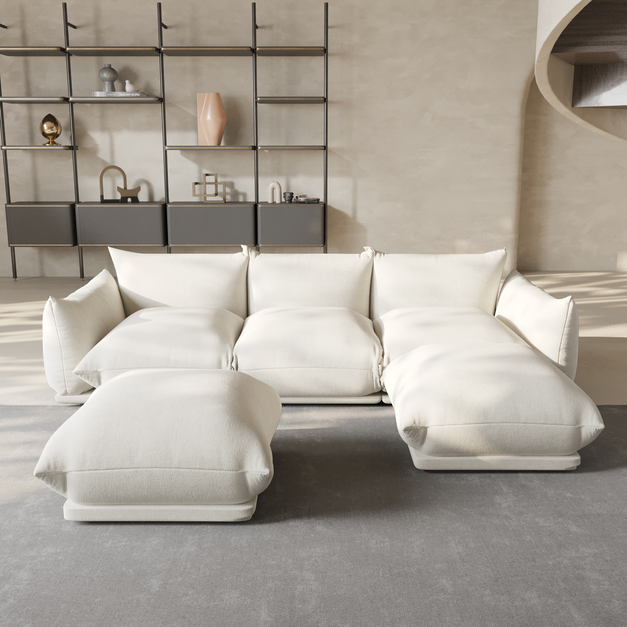 BuotiqHom DH-A-119BE-S3+2 104-in Modern Beige Chenille 5 -seater Sectional