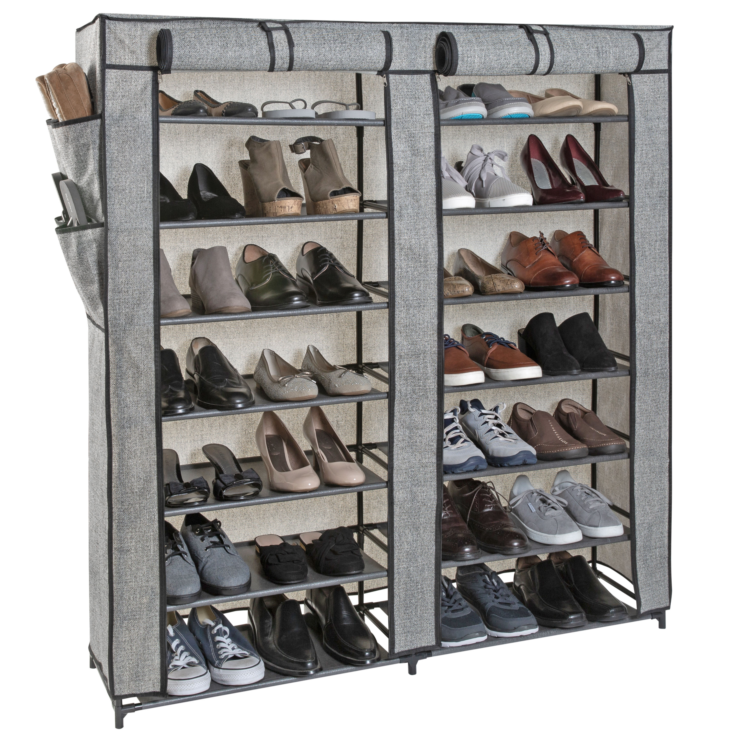 Simplify Black Metal Shoe Rack, 7 Tier Double Wide Shoe Closet, Holds 40  Pairs of Shoes, 14 Shelves, Freestanding Shoe Storage with Side Pockets in  the Shoe Storage department at