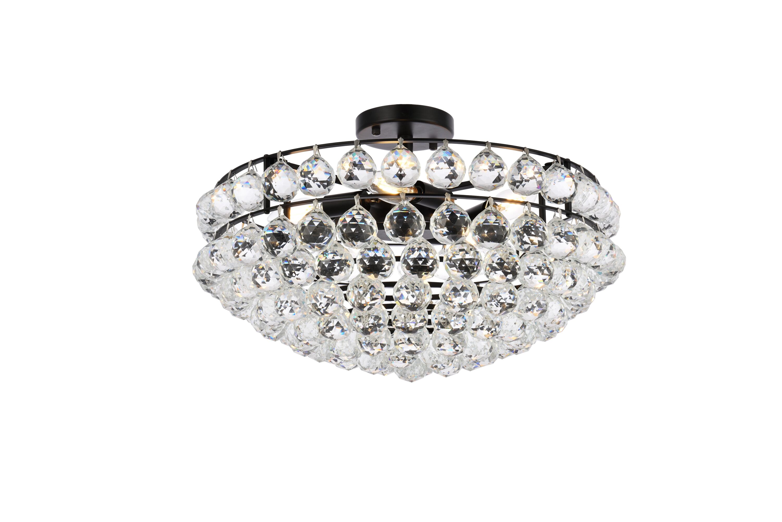 Savannah 20" Black Iron Flush Mount with Clear Crystal Trim