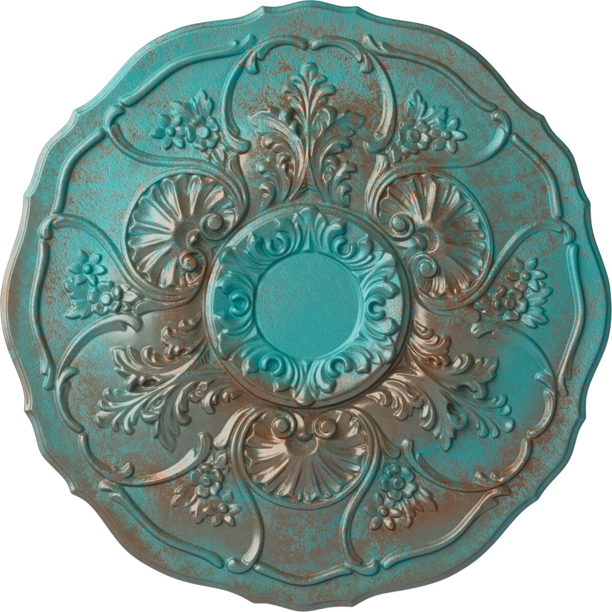 Ekena Millwork CM22CNCGS Cornelia 22.5-in W x 22.5-in L Painted Copper Green Patina Polyurethane Whole Ceiling Medallion