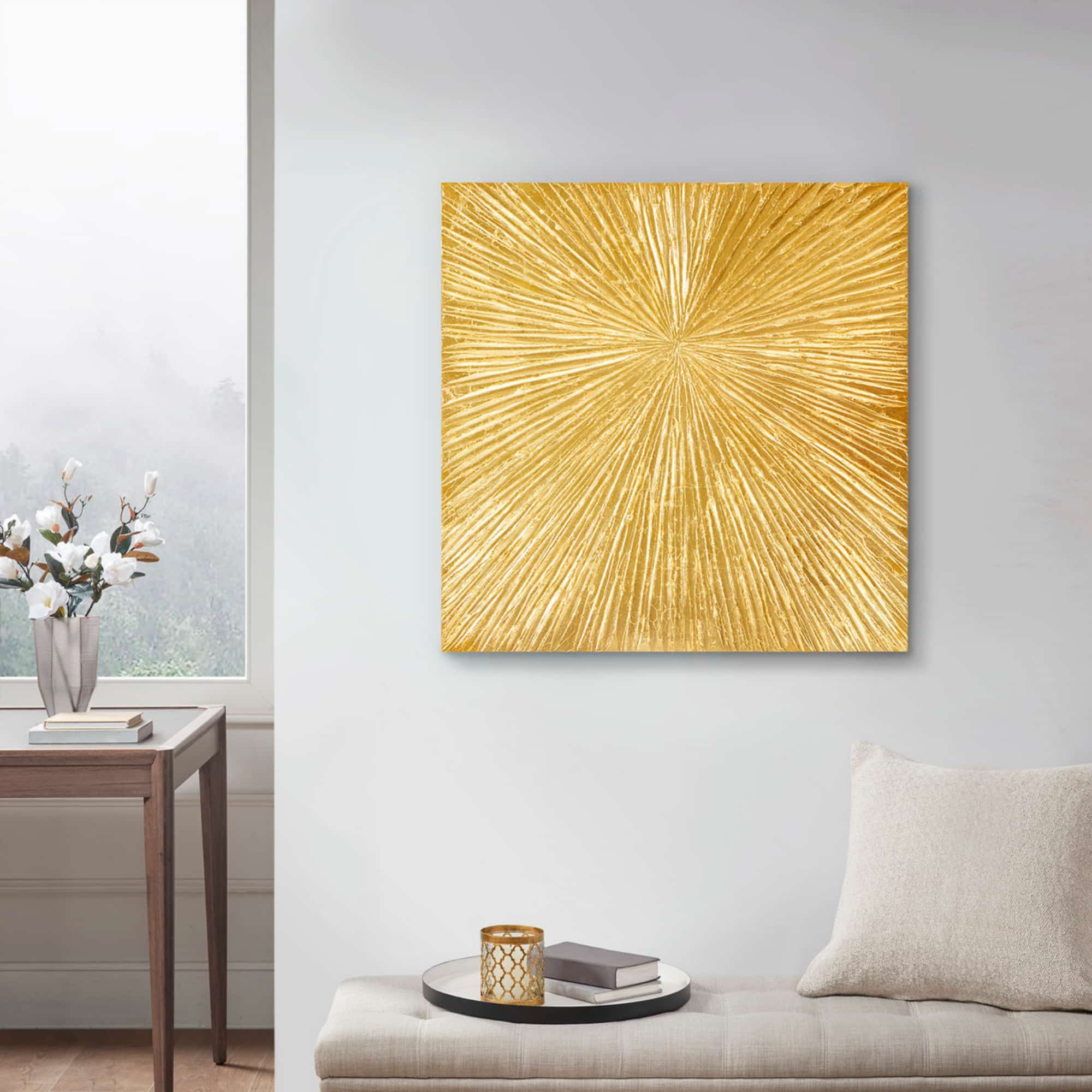 Maison Boucle 30 x 30 in Gold Sunburst Dimensional Resin Wall Art Contemporary Accent Piece