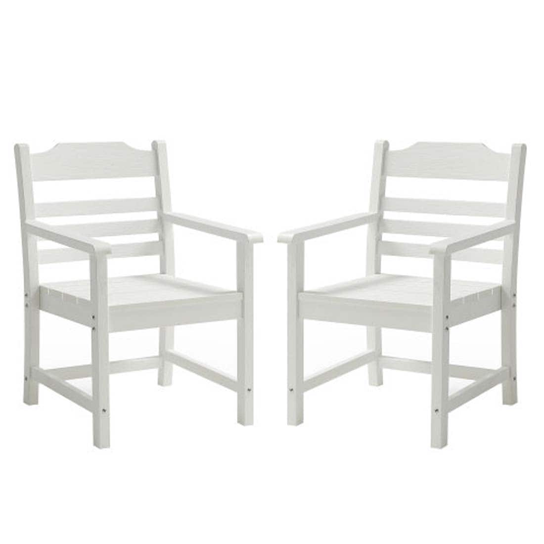 Damerin PCB06N756 Patio Chairs Set of 2 White HDPE Frame Stationary Dining Chair with Slat Seat