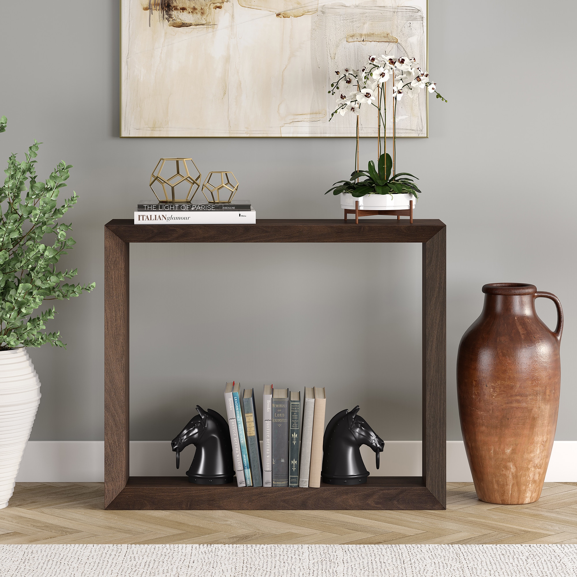 Alder Brown 36" Minimalist Rectangular Wood Hallway Table