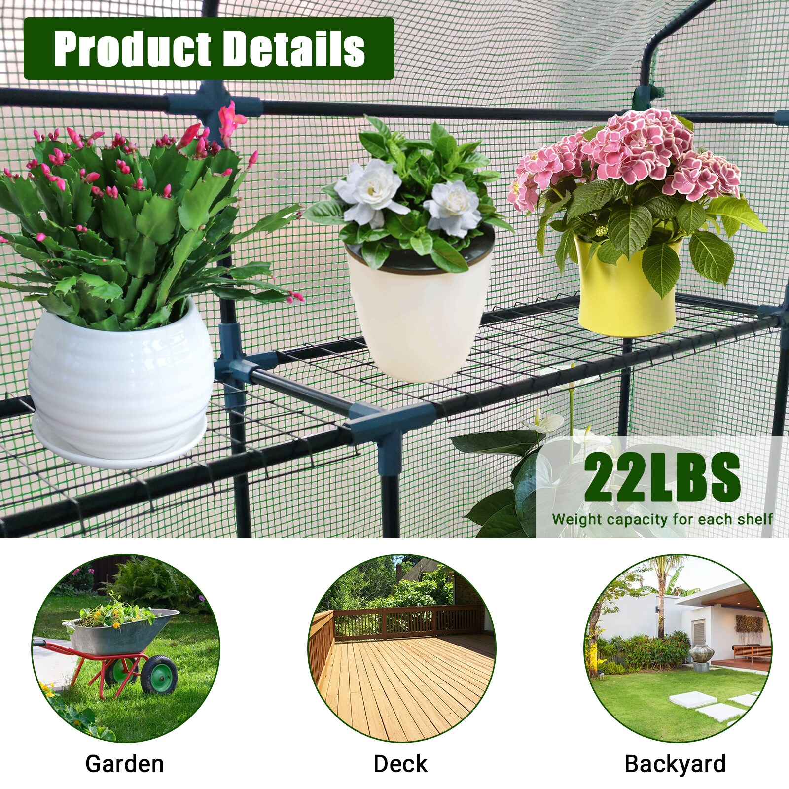 IdealHouse 143x143x195cm Green Sturdy Steel Frame Portable Walk In ...